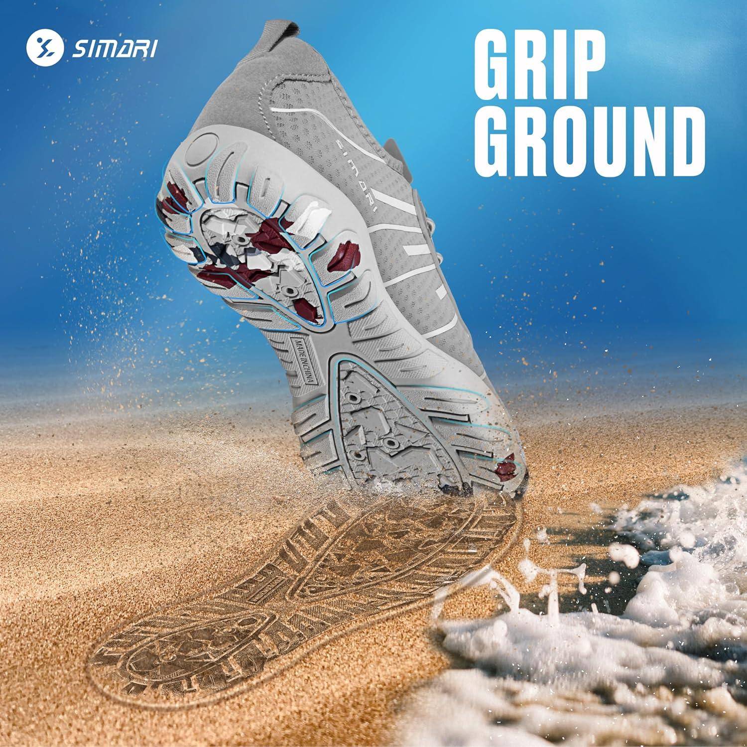 imageSIMARI Water Shoes for Women Men Barefoot QuickDry Aqua Socks Lightweight Swim Shoes for Surfing Swimming Beach Sports Kayaking Diving NonSlip Design1vprint Gray