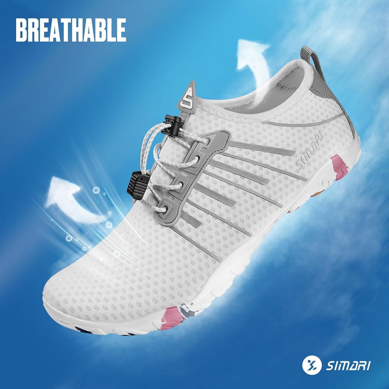 imageSIMARI Water Shoes for Women Men Barefoot QuickDry Aqua Socks Lightweight Swim Shoes for Surfing Swimming Beach Sports Kayaking Diving NonSlip Design1uprint White