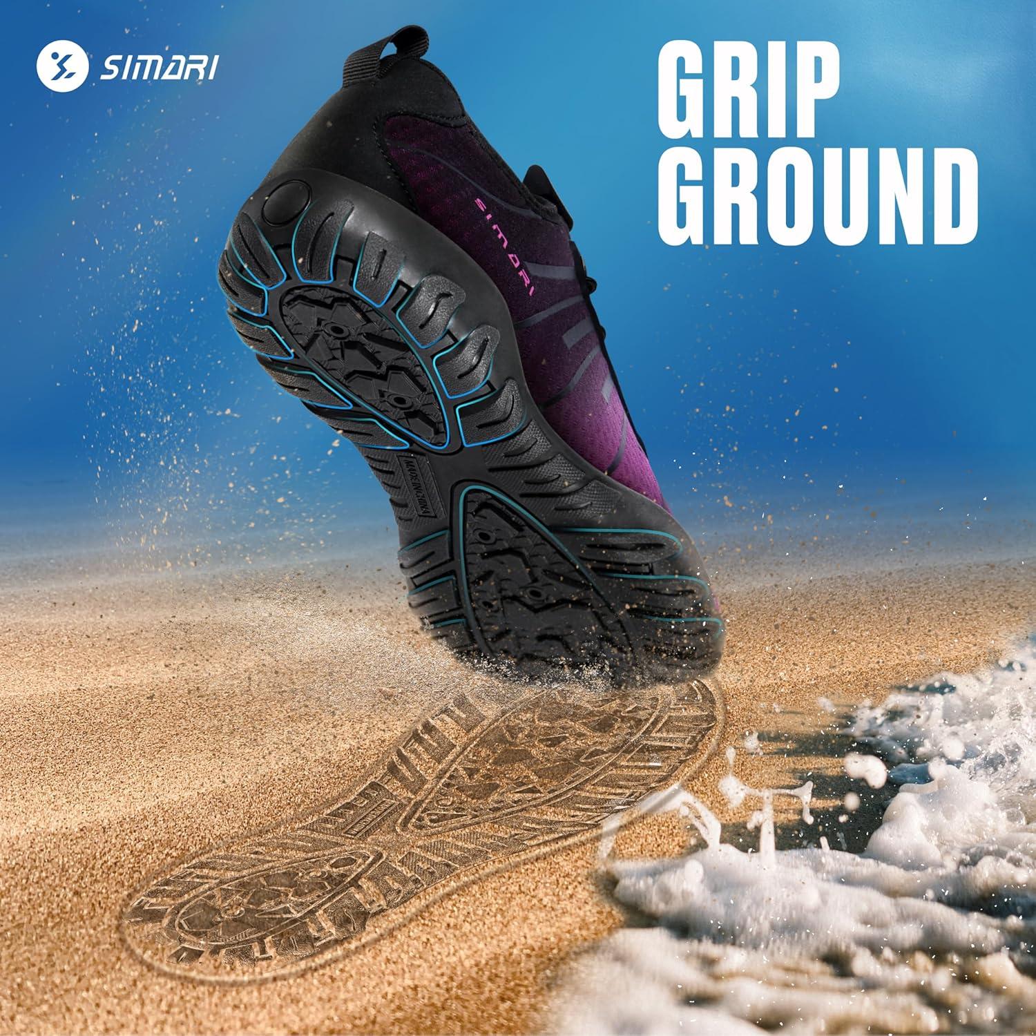 imageSIMARI Water Shoes for Women Men Barefoot QuickDry Aqua Socks Lightweight Swim Shoes for Surfing Swimming Beach Sports Kayaking Diving NonSlip Design1kgradient Purple