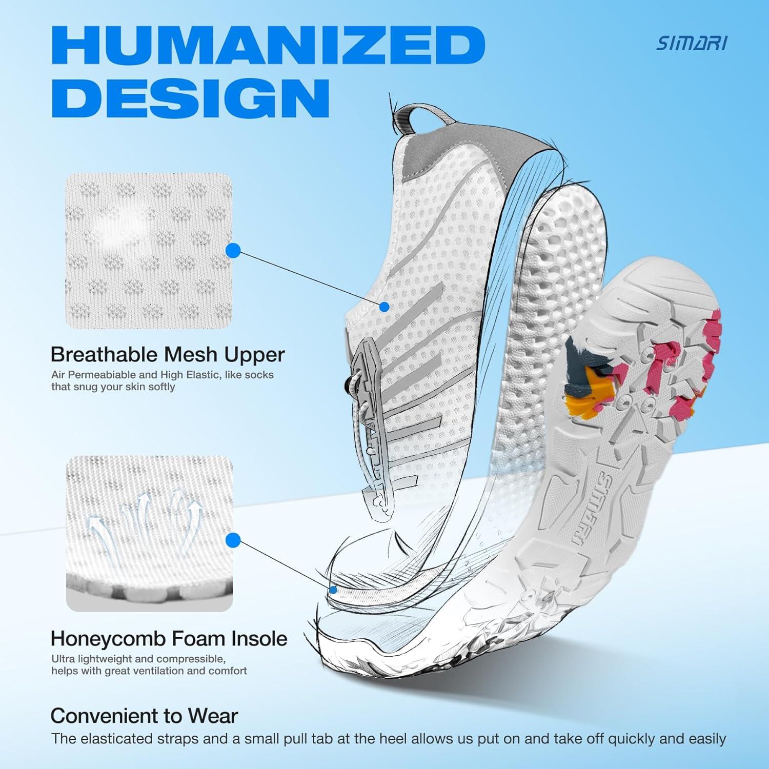 imageSIMARI Water Shoes for Women Men Barefoot QuickDry Aqua Socks Lightweight Swim Shoes for Surfing Swimming Beach Sports Kayaking Diving NonSlip Design1usnow White