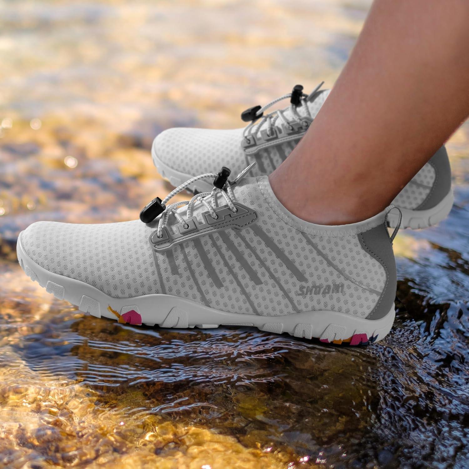 imageSIMARI Water Shoes for Women Men Barefoot QuickDry Aqua Socks Lightweight Swim Shoes for Surfing Swimming Beach Sports Kayaking Diving NonSlip Design1usnow White