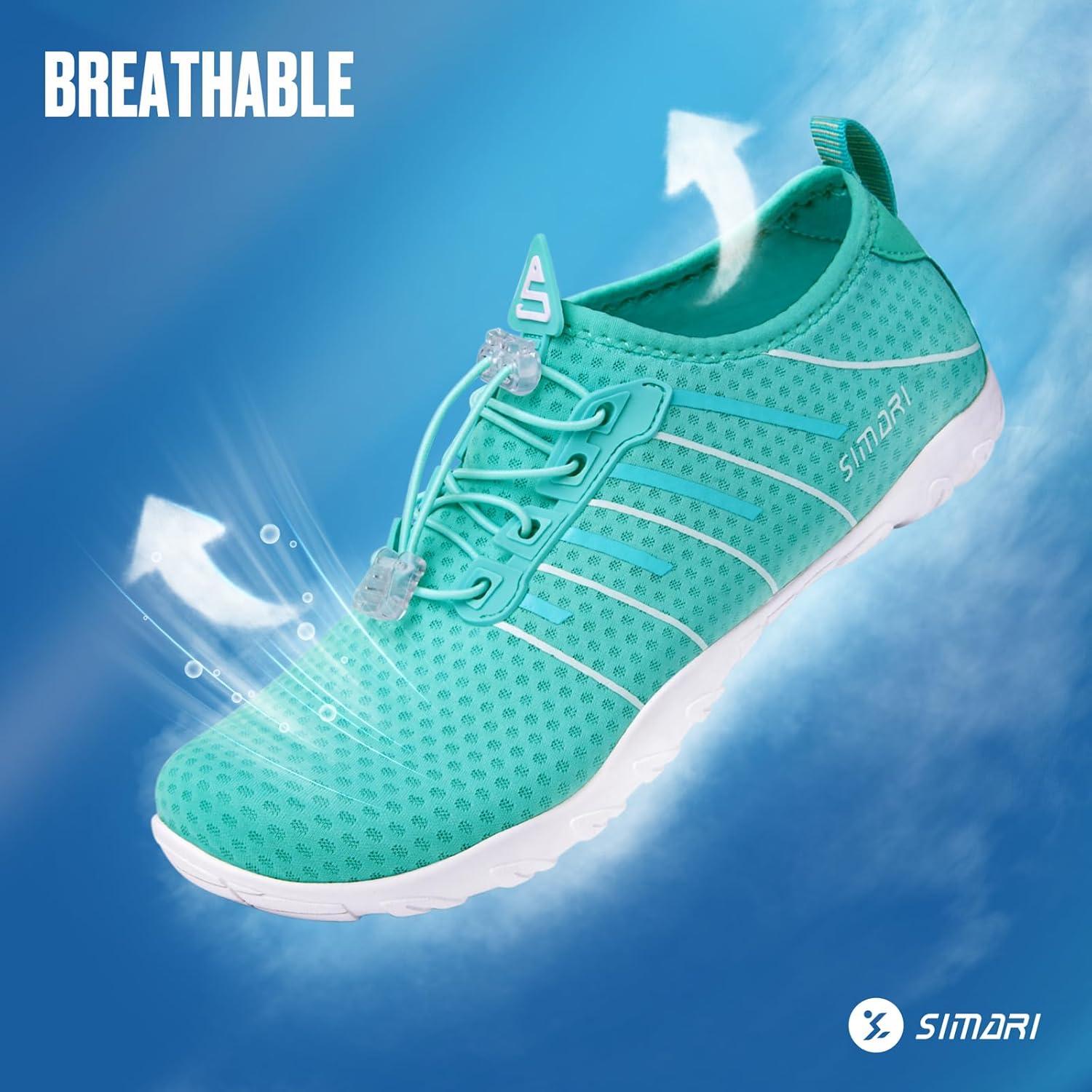 imageSIMARI Water Shoes for Women Men Barefoot QuickDry Aqua Socks Lightweight Swim Shoes for Surfing Swimming Beach Sports Kayaking Diving NonSlip Design1fblue Green