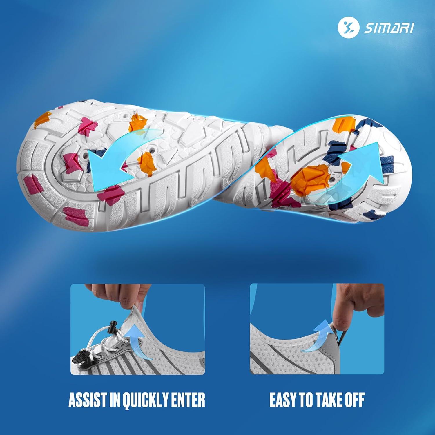 imageSIMARI Water Shoes for Women Men Barefoot QuickDry Aqua Socks Lightweight Swim Shoes for Surfing Swimming Beach Sports Kayaking Diving NonSlip Design1uprint White
