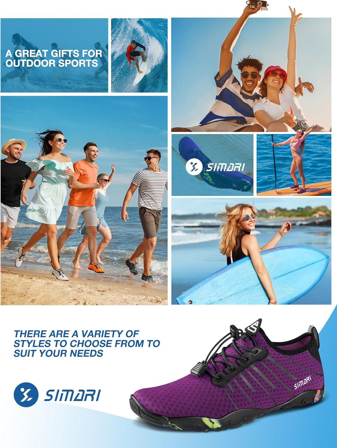 imageSIMARI Water Shoes for Women Men Barefoot QuickDry Aqua Socks Lightweight Swim Shoes for Surfing Swimming Beach Sports Kayaking Diving NonSlip Design1dpurple