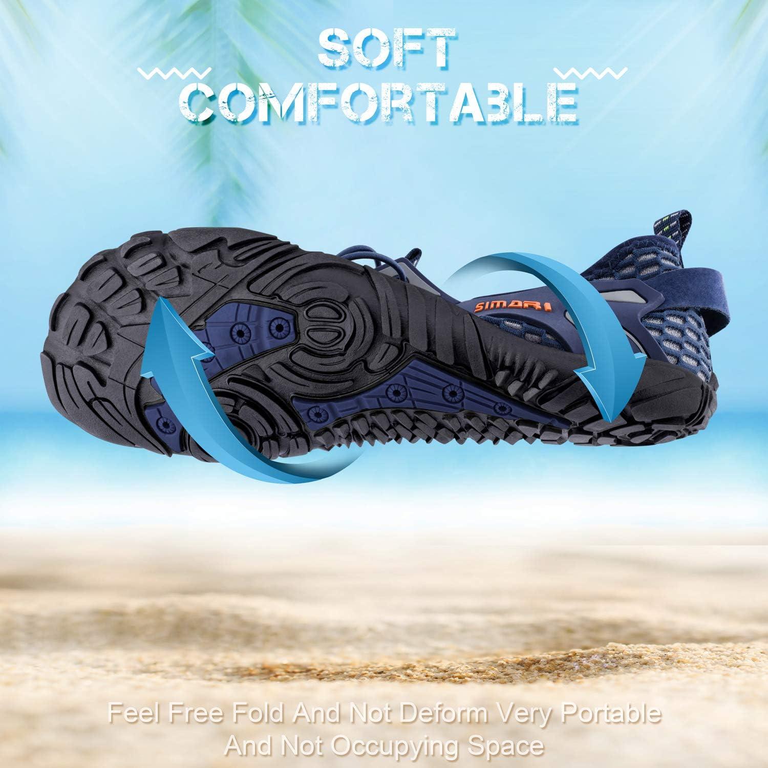 imageSIMARI Water Shoes for Women Men Barefoot QuickDry Aqua Socks Lightweight Swim Shoes for Surfing Swimming Beach Sports Kayaking Diving NonSlip DesignA Blue