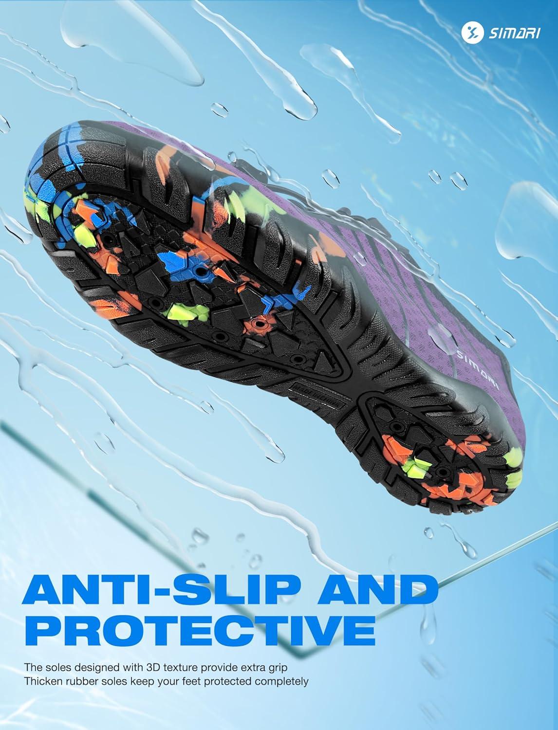 imageSIMARI Water Shoes for Women Men Barefoot QuickDry Aqua Socks Lightweight Swim Shoes for Surfing Swimming Beach Sports Kayaking Diving NonSlip Design1dpurple