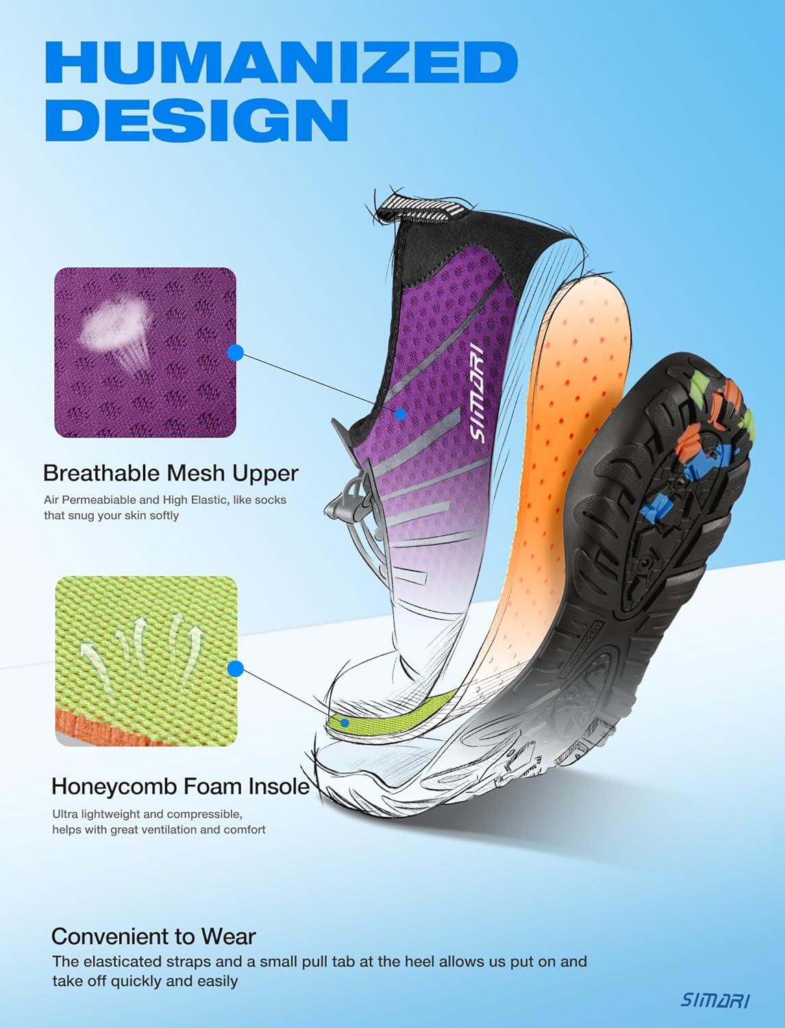 imageSIMARI Water Shoes for Women Men Barefoot QuickDry Aqua Socks Lightweight Swim Shoes for Surfing Swimming Beach Sports Kayaking Diving NonSlip Design1dpurple