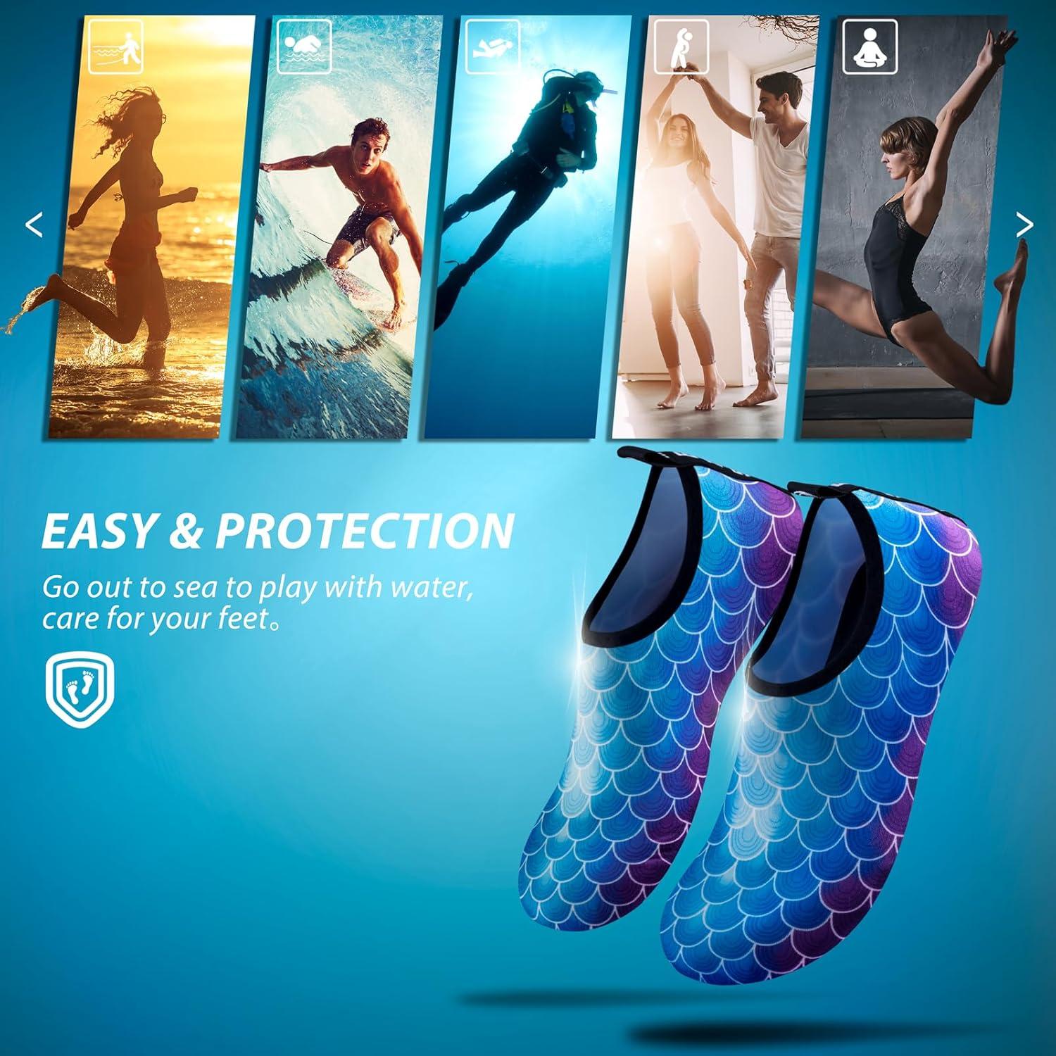 imageSIMARI Water Shoes for Women Men Swim Aqua Socks Beach Pool Essentials Barefoot Surf River Boat Kayak Sea Yoga Sand Exercise Sport Accessories Breathable QuickDry Adult Youth Kid Size SWS0011kmermaid Scale