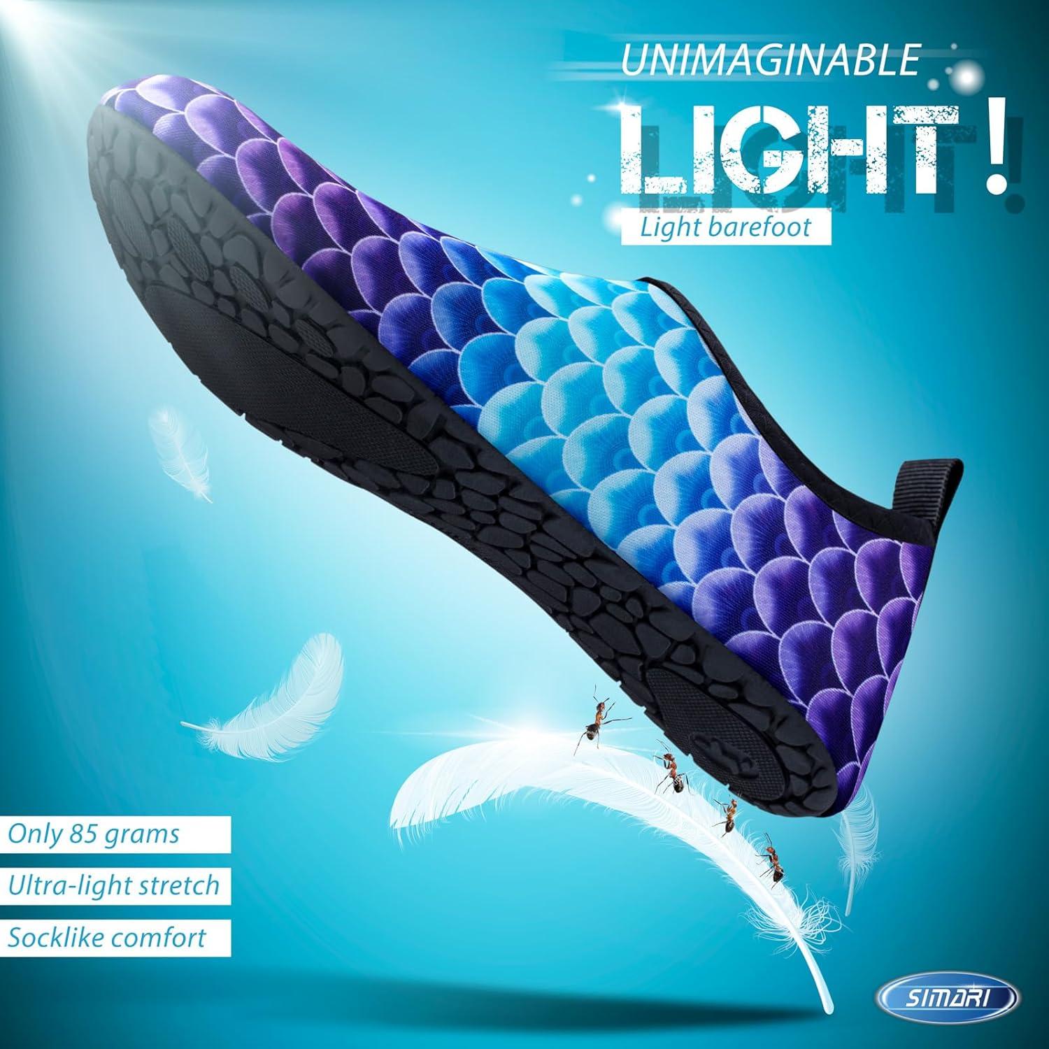 imageSIMARI Water Shoes for Women Men Swim Aqua Socks Beach Pool Essentials Barefoot Surf River Boat Kayak Sea Yoga Sand Exercise Sport Accessories Breathable QuickDry Adult Youth Kid Size SWS0011kmermaid Scale
