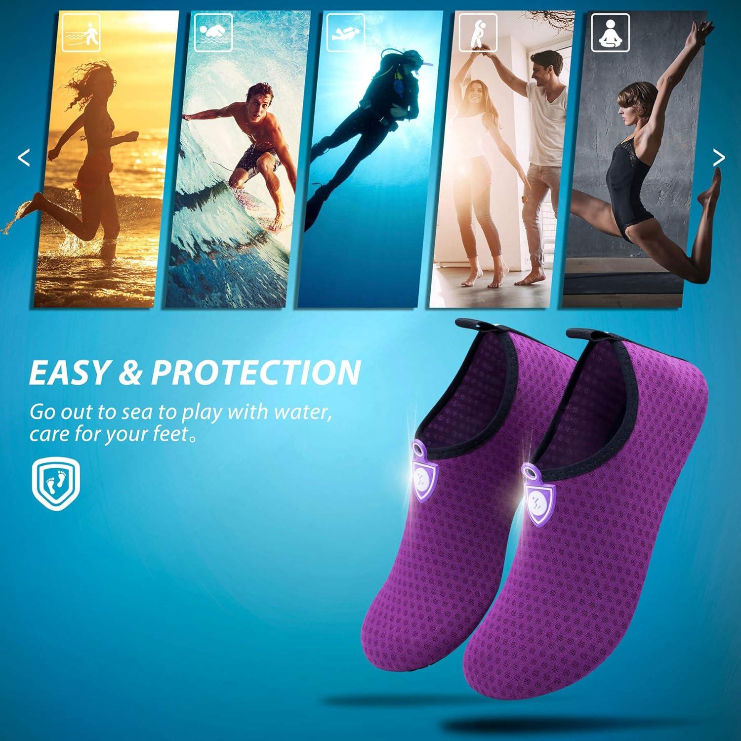 imageSIMARI Water Shoes for Women Men Swim Aqua Socks Beach Pool Essentials Barefoot Surf River Boat Kayak Sea Yoga Sand Exercise Sport Accessories Breathable QuickDry Adult Youth Kid Size SWS0011ecircular Purple