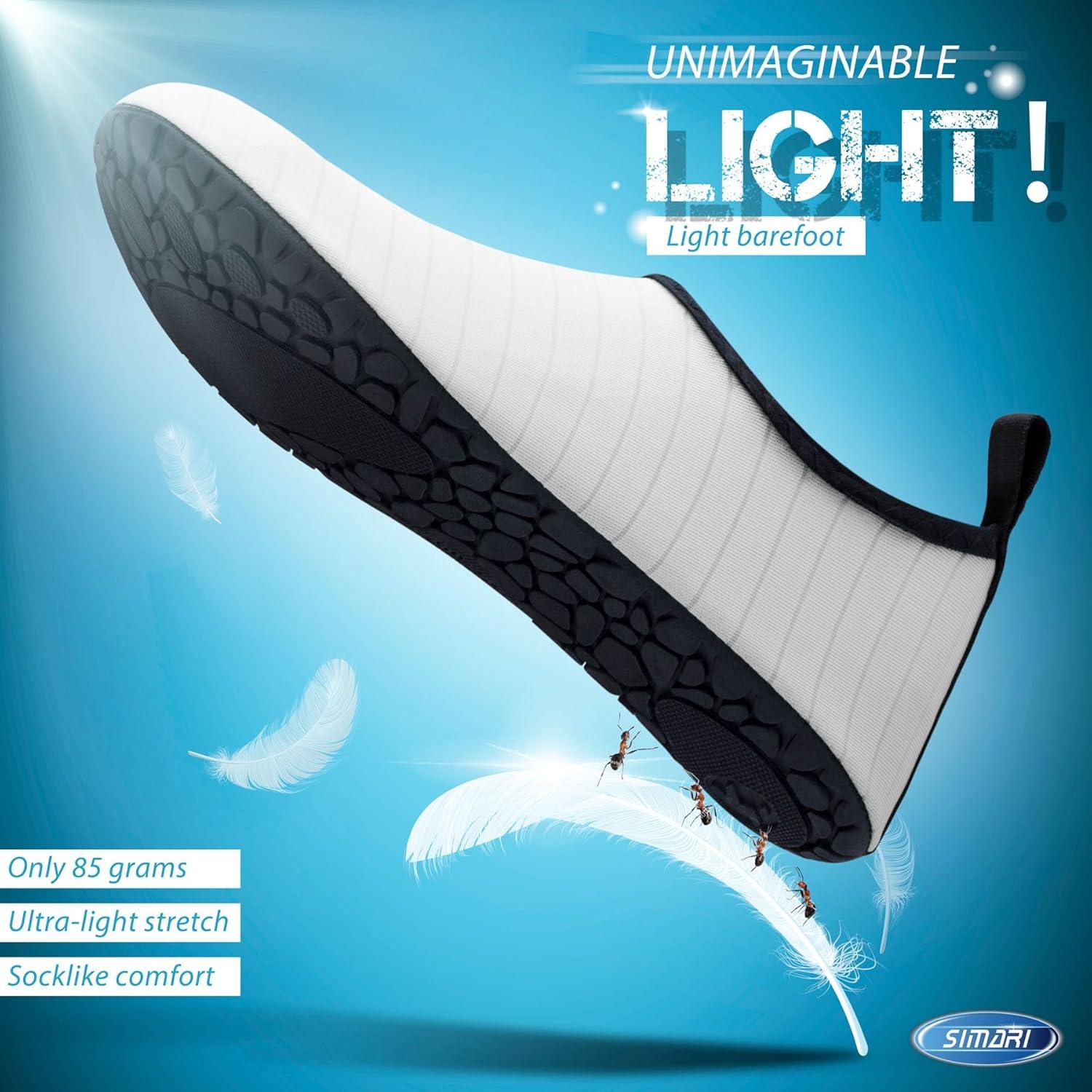imageSIMARI Water Shoes for Women Men Swim Aqua Socks Beach Pool Essentials Barefoot Surf River Boat Kayak Sea Yoga Sand Exercise Sport Accessories Breathable QuickDry Adult Youth Kid Size SWS0013cstripe White
