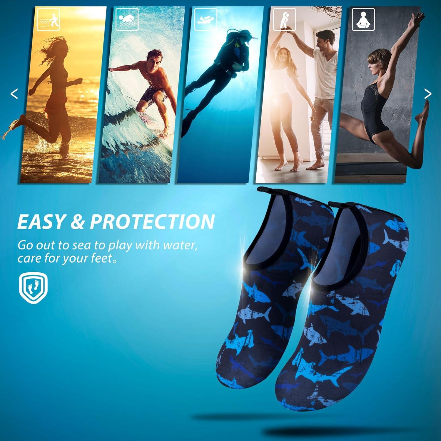 imageSIMARI Water Shoes for Women Men Swim Aqua Socks Beach Pool Essentials Barefoot Surf River Boat Kayak Sea Yoga Sand Exercise Sport Accessories Breathable QuickDry Adult Youth Kid Size SWS0017bbnavy Shark