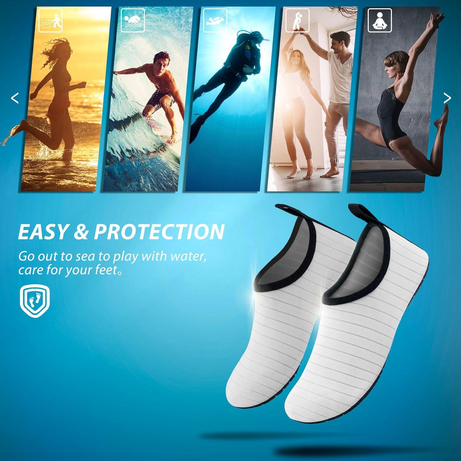 imageSIMARI Water Shoes for Women Men Swim Aqua Socks Beach Pool Essentials Barefoot Surf River Boat Kayak Sea Yoga Sand Exercise Sport Accessories Breathable QuickDry Adult Youth Kid Size SWS0013cstripe White