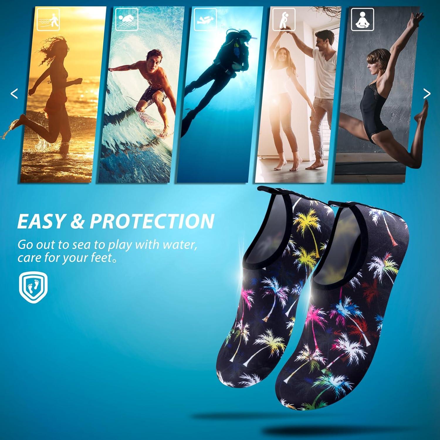 imageSIMARI Water Shoes for Women Men Swim Aqua Socks Beach Pool Essentials Barefoot Surf River Boat Kayak Sea Yoga Sand Exercise Sport Accessories Breathable QuickDry Adult Youth Kid Size SWS0011jcoconut Tree