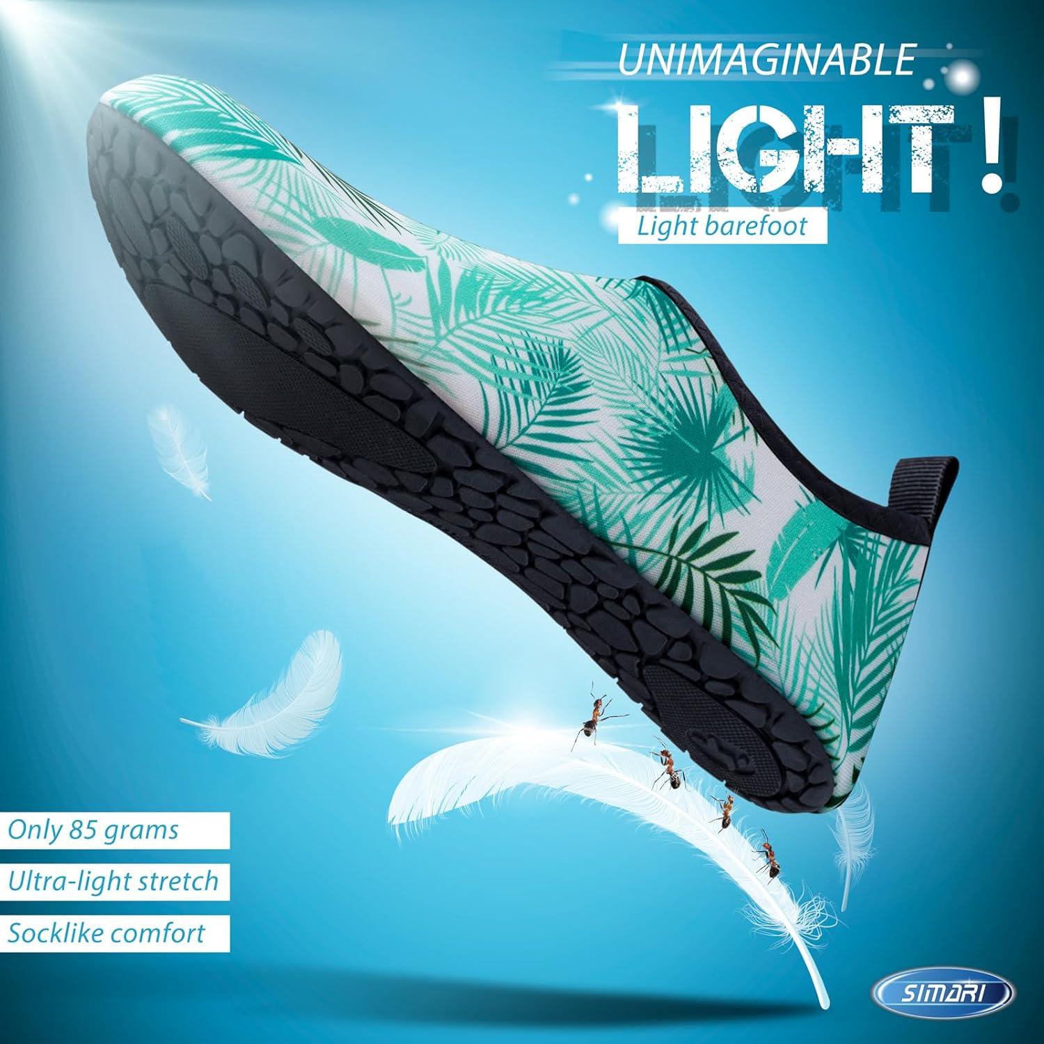 imageSIMARI Water Shoes for Women Men Swim Aqua Socks Beach Pool Essentials Barefoot Surf River Boat Kayak Sea Yoga Sand Exercise Sport Accessories Breathable QuickDry Adult Youth Kid Size SWS0011xleaf Feather