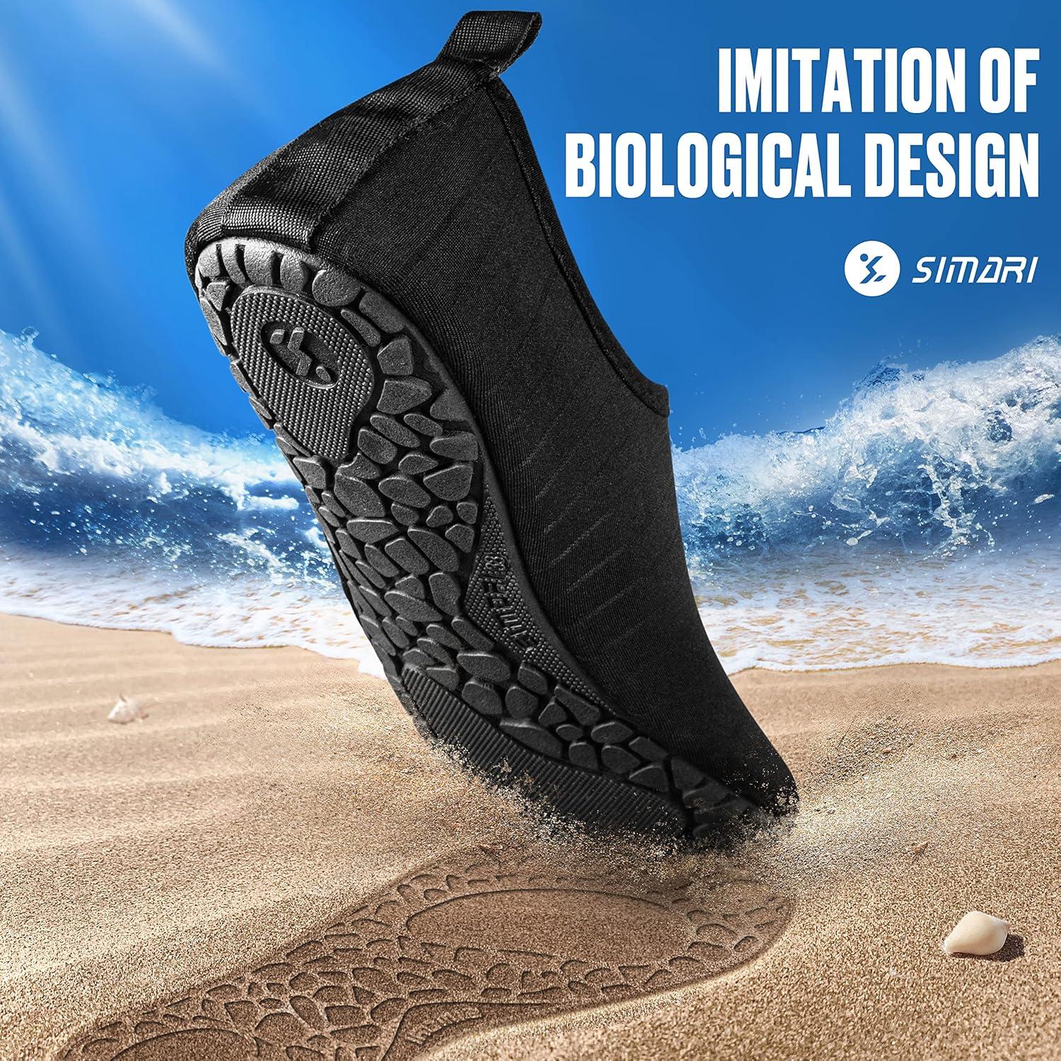 imageSIMARI Water Shoes for Women Men Swim Aqua Socks Beach Pool Essentials Barefoot Surf River Boat Kayak Sea Yoga Sand Exercise Sport Accessories Breathable QuickDry Adult Youth Kid Size SWS0013astripe Blcak