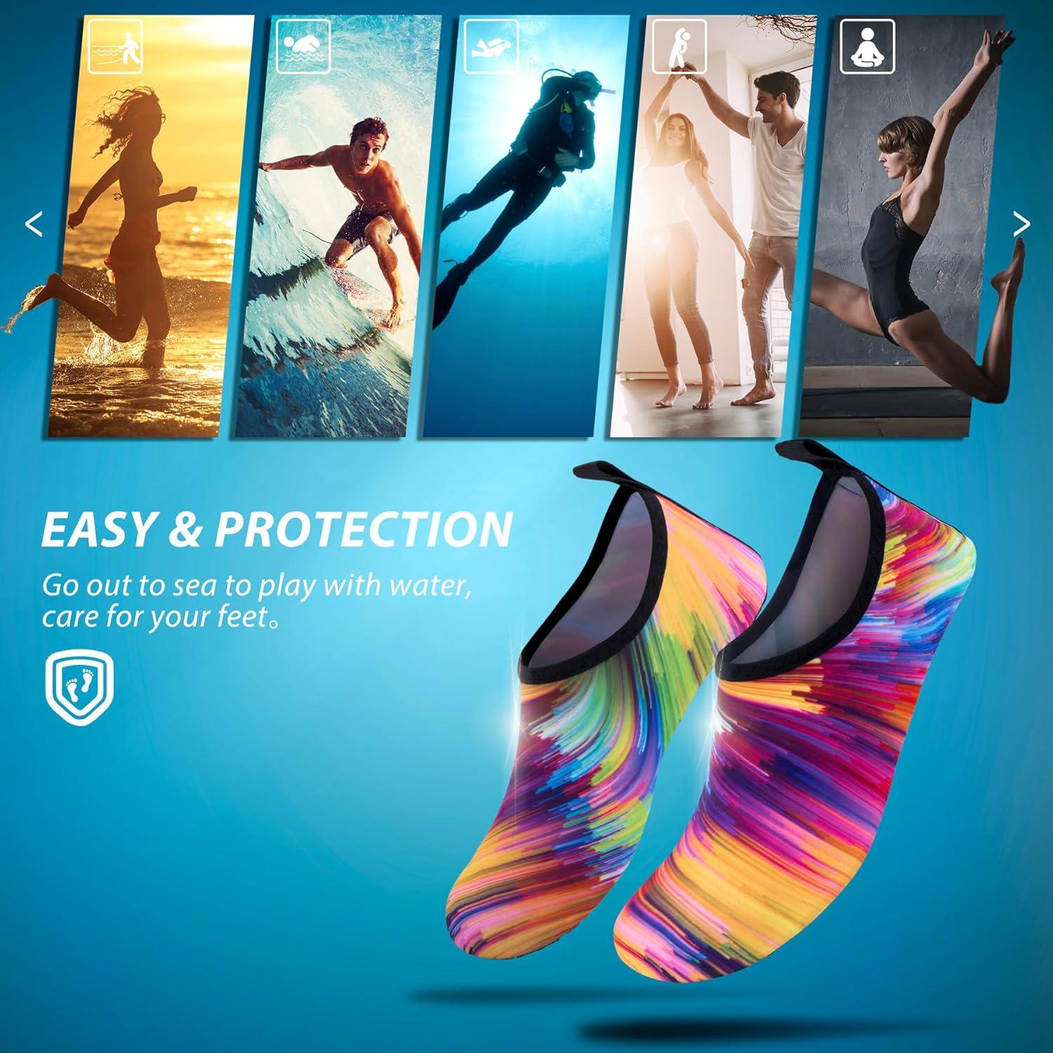 imageSIMARI Water Shoes for Women Men Swim Aqua Socks Beach Pool Essentials Barefoot Surf River Boat Kayak Sea Yoga Sand Exercise Sport Accessories Breathable QuickDry Adult Youth Kid Size SWS001Colorful