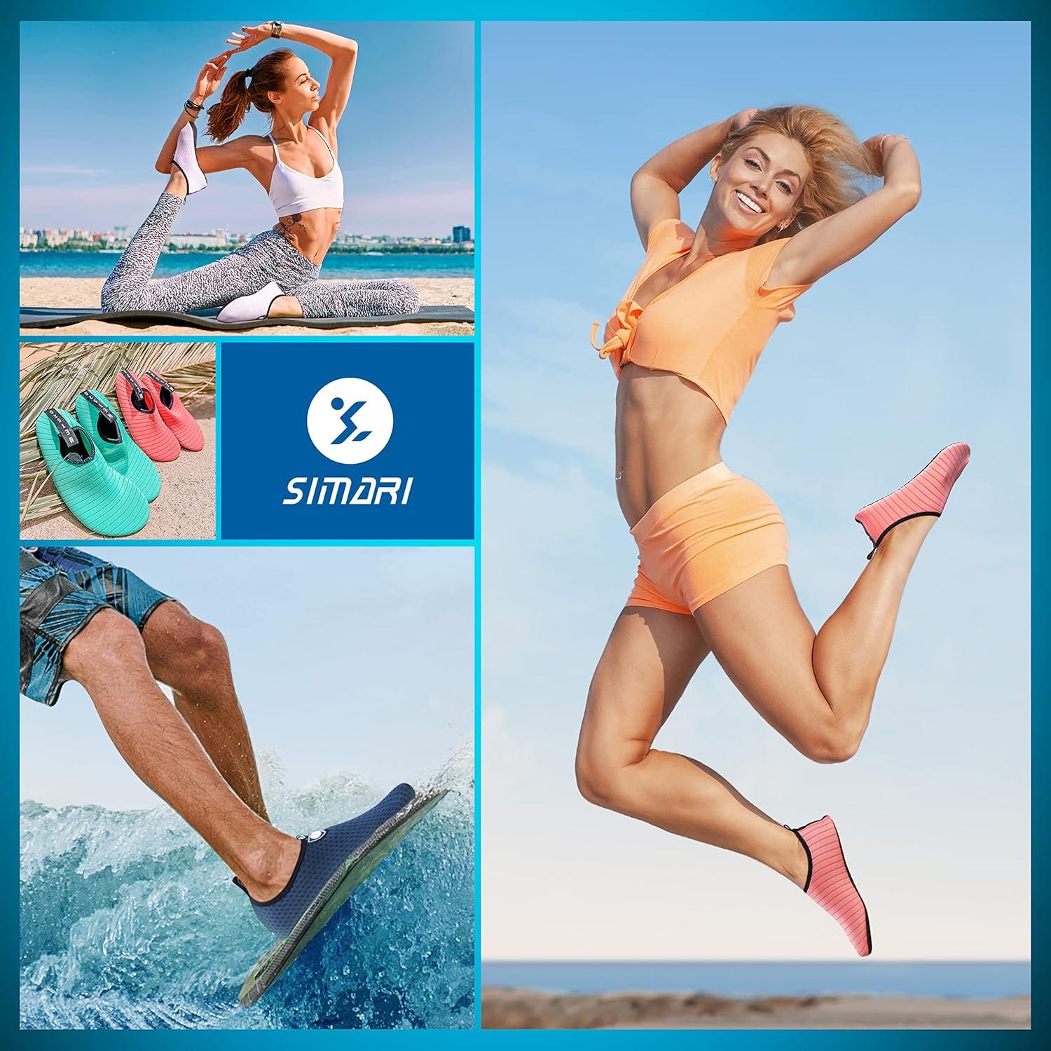 imageSIMARI Water Shoes for Women Men Swim Aqua Socks Beach Pool Essentials Barefoot Surf River Boat Kayak Sea Yoga Sand Exercise Sport Accessories Breathable QuickDry Adult Youth Kid Size SWS0013astripe Blcak