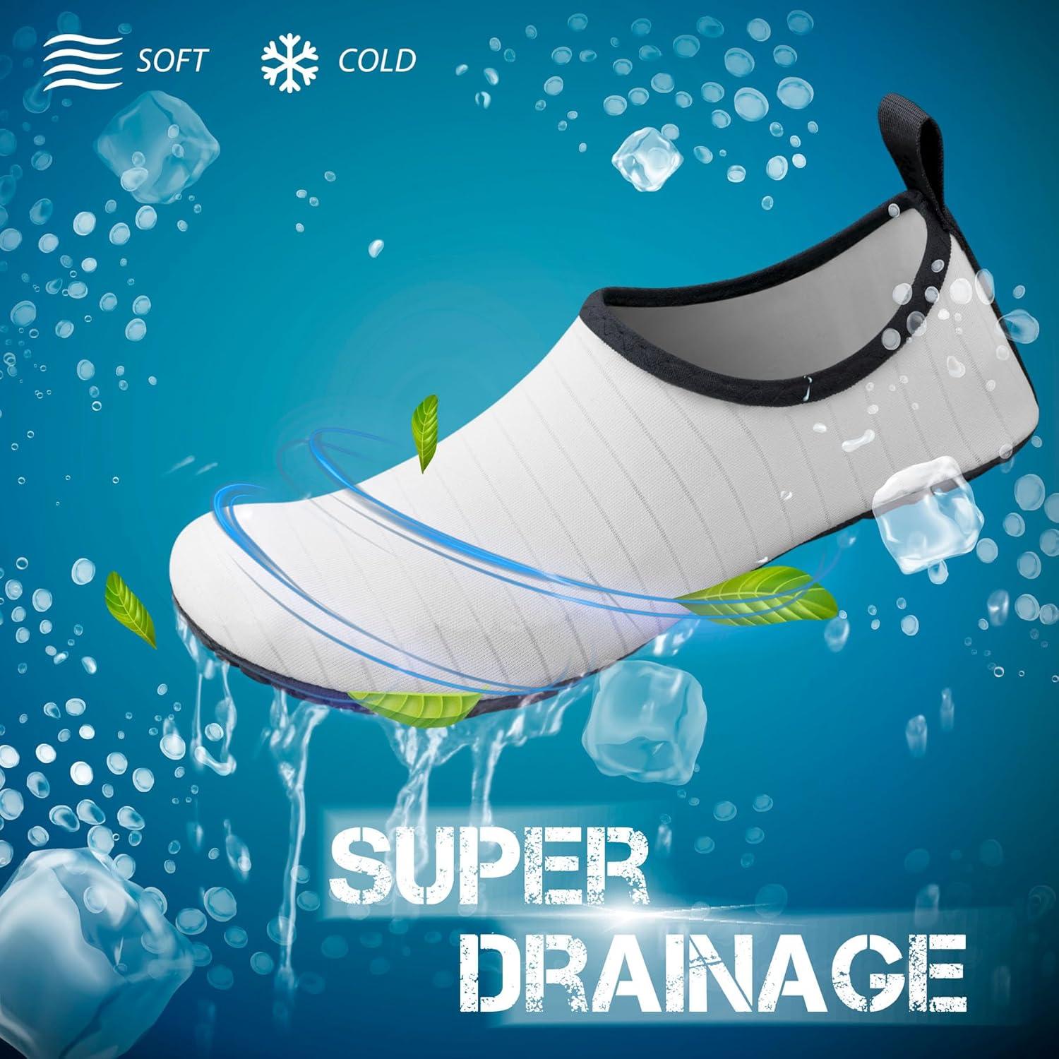 imageSIMARI Water Shoes for Women Men Swim Aqua Socks Beach Pool Essentials Barefoot Surf River Boat Kayak Sea Yoga Sand Exercise Sport Accessories Breathable QuickDry Adult Youth Kid Size SWS0013cstripe White