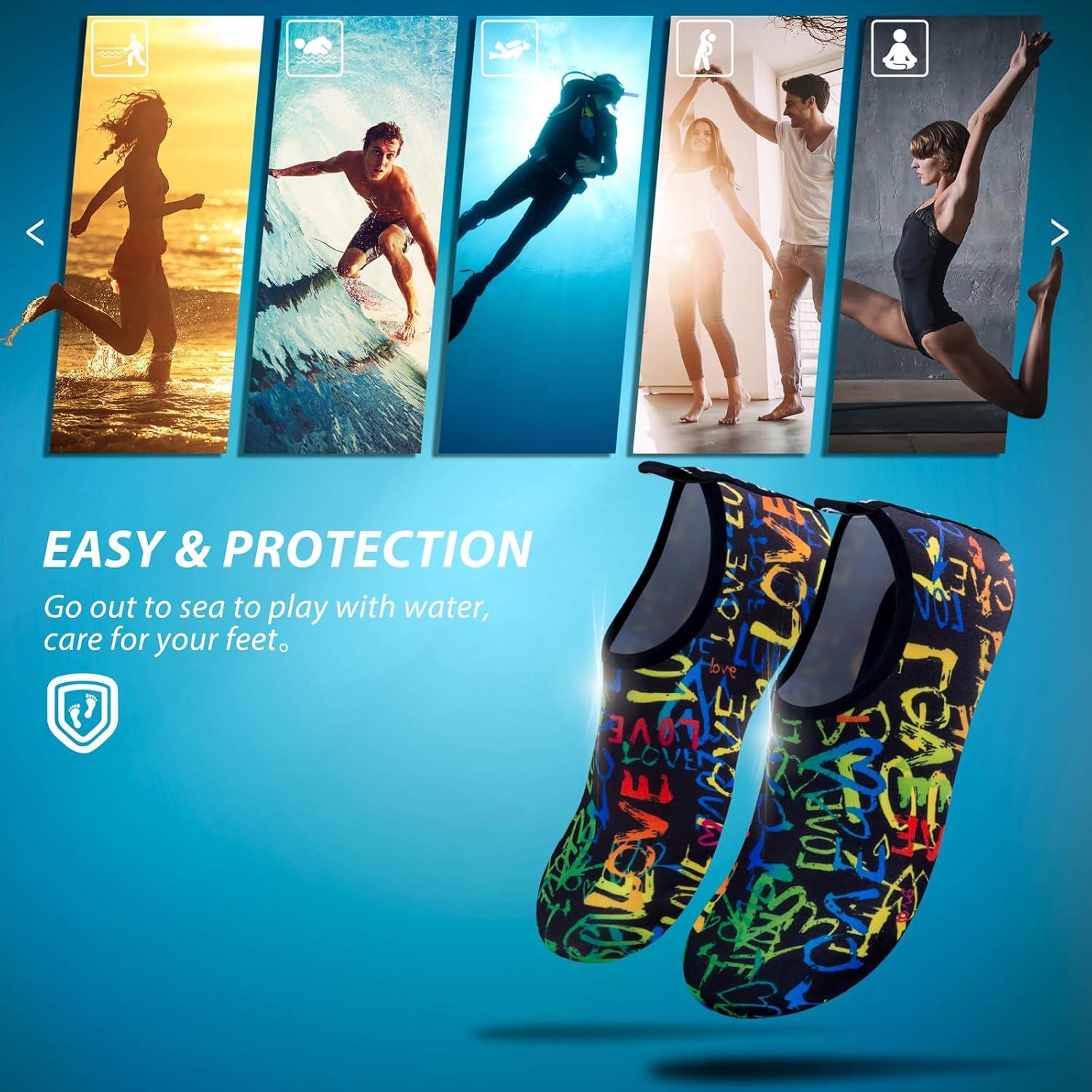 imageSIMARI Water Shoes for Women Men Swim Aqua Socks Beach Pool Essentials Barefoot Surf River Boat Kayak Sea Yoga Sand Exercise Sport Accessories Breathable QuickDry Adult Youth Kid Size SWS0011hlove Rainbow