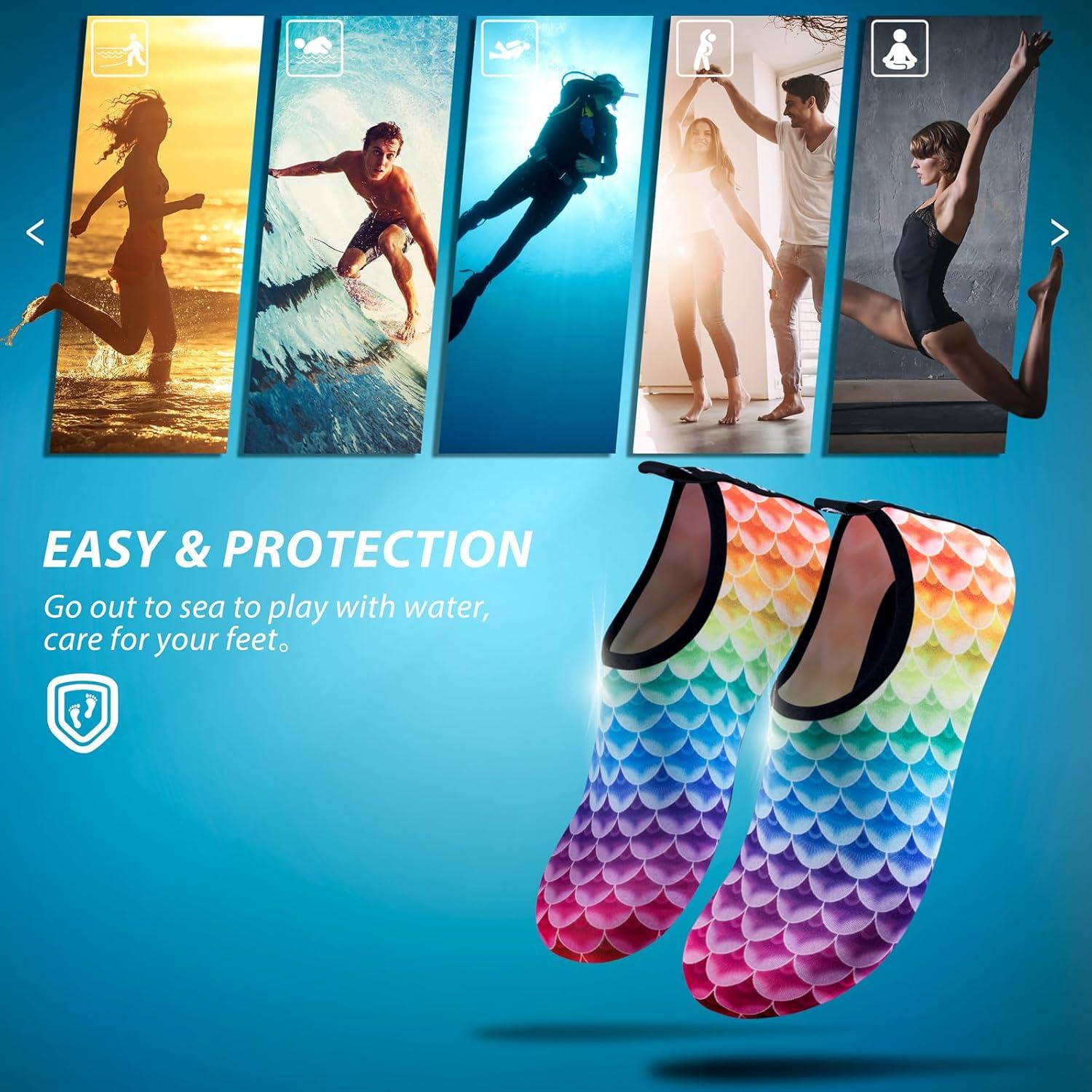 imageSIMARI Water Shoes for Women Men Swim Aqua Socks Beach Pool Essentials Barefoot Surf River Boat Kayak Sea Yoga Sand Exercise Sport Accessories Breathable QuickDry Adult Youth Kid Size SWS0011mmermaid Scale
