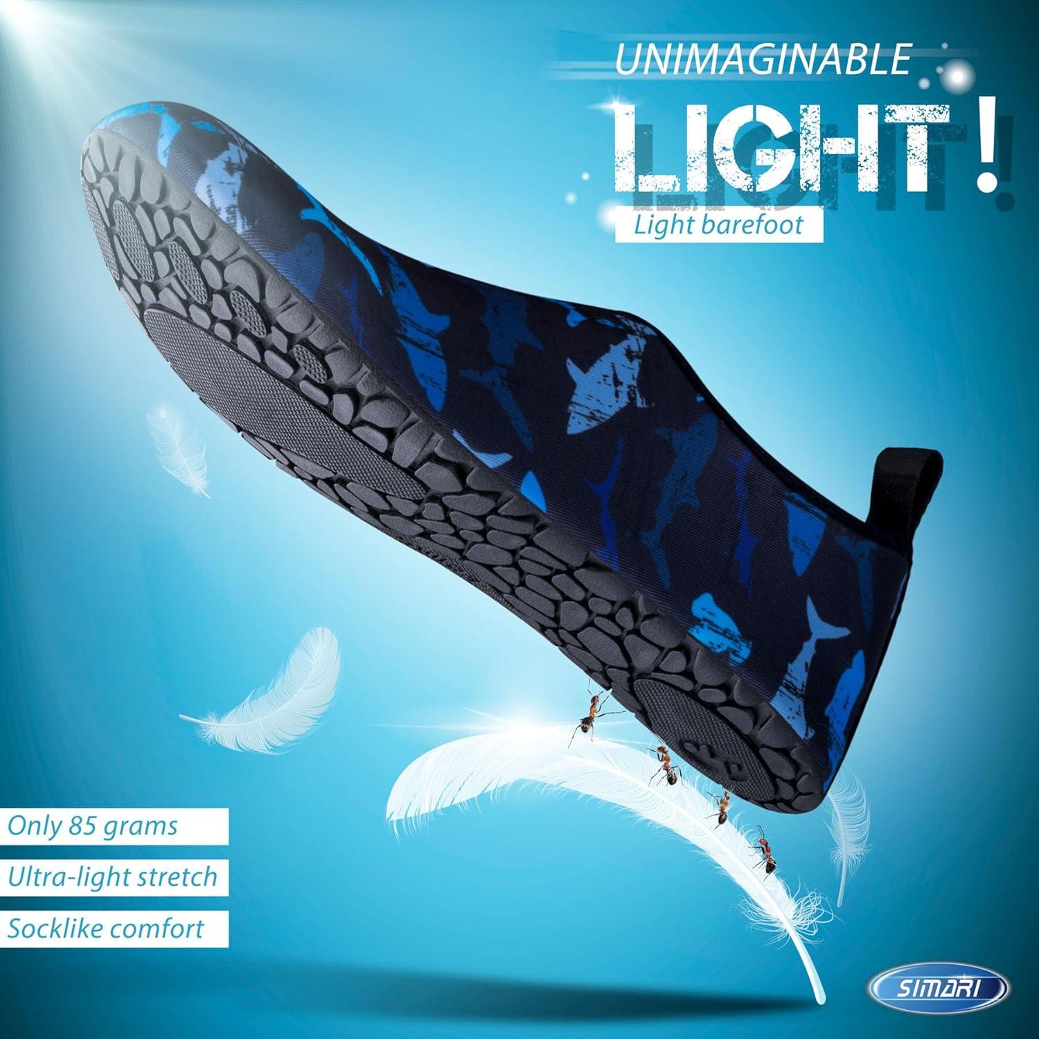 imageSIMARI Water Shoes for Women Men Swim Aqua Socks Beach Pool Essentials Barefoot Surf River Boat Kayak Sea Yoga Sand Exercise Sport Accessories Breathable QuickDry Adult Youth Kid Size SWS0017bbnavy Shark