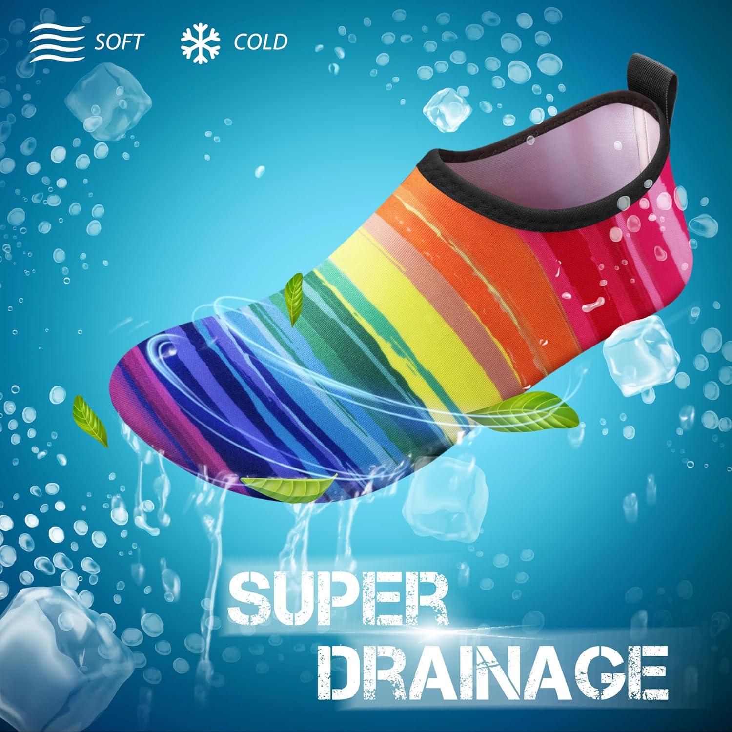 imageSIMARI Water Shoes for Women Men Swim Aqua Socks Beach Pool Essentials Barefoot Surf River Boat Kayak Sea Yoga Sand Exercise Sport Accessories Breathable QuickDry Adult Youth Kid Size SWS0011prainbow Striped