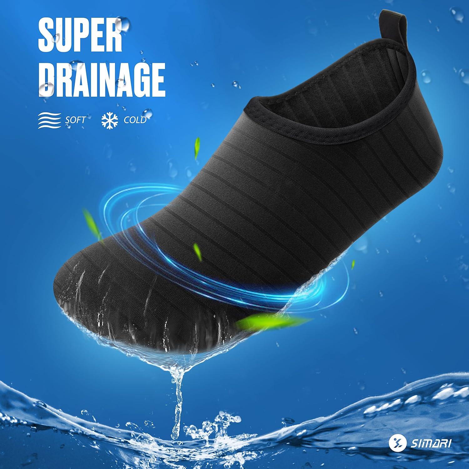 imageSIMARI Water Shoes for Women Men Swim Aqua Socks Beach Pool Essentials Barefoot Surf River Boat Kayak Sea Yoga Sand Exercise Sport Accessories Breathable QuickDry Adult Youth Kid Size SWS0013astripe Blcak