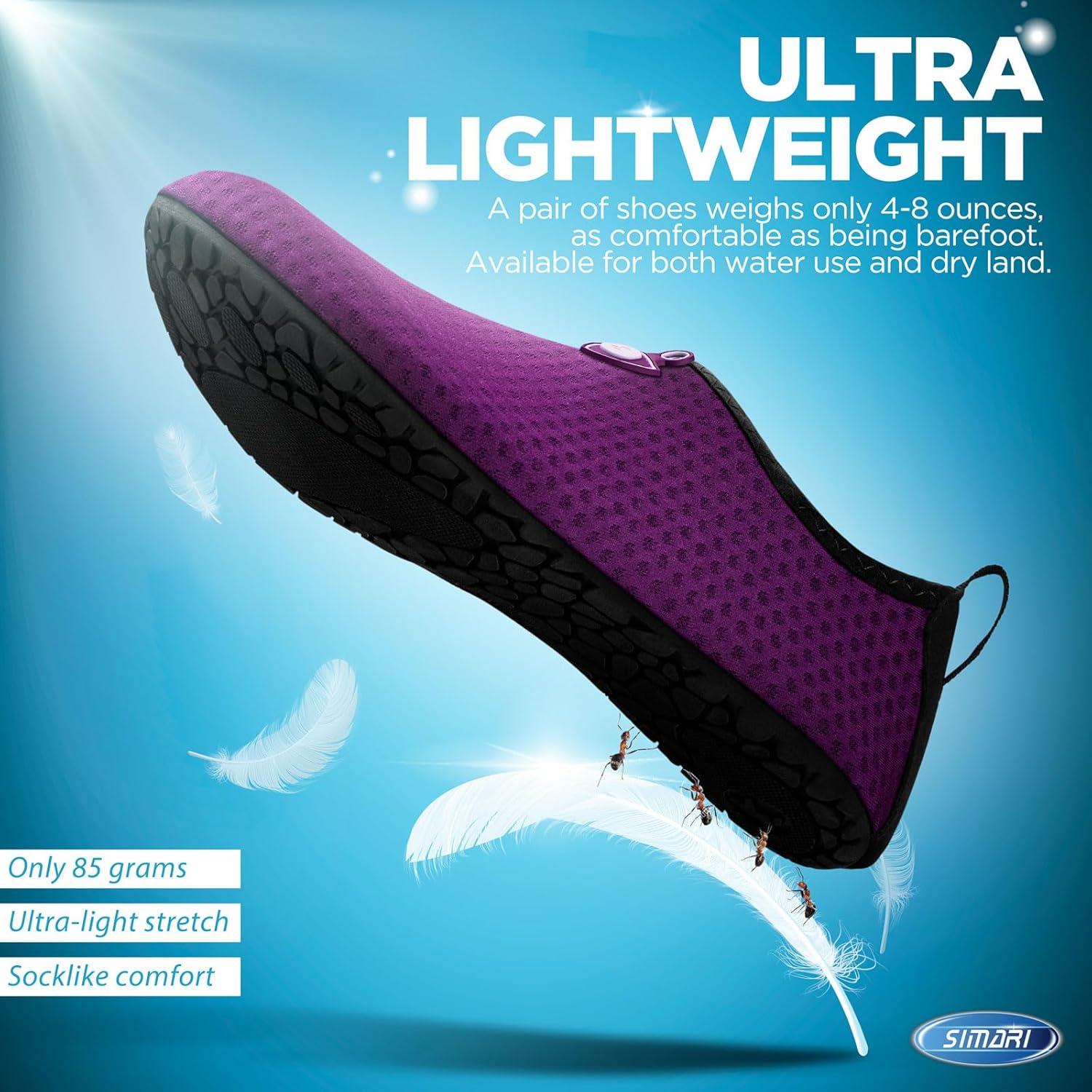 imageSIMARI Water Shoes for Women Men Swim Aqua Socks Beach Pool Essentials Barefoot Surf River Boat Kayak Sea Yoga Sand Exercise Sport Accessories Breathable QuickDry Adult Youth Kid Size SWS0011ecircular Purple