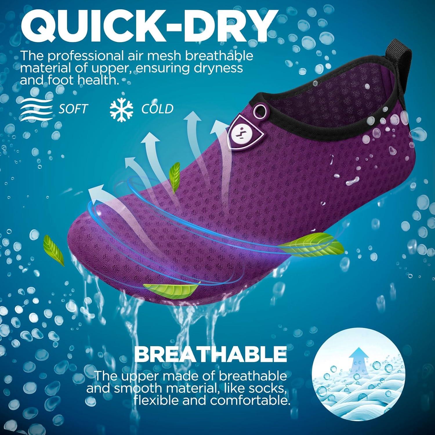 imageSIMARI Water Shoes for Women Men Swim Aqua Socks Beach Pool Essentials Barefoot Surf River Boat Kayak Sea Yoga Sand Exercise Sport Accessories Breathable QuickDry Adult Youth Kid Size SWS0011ecircular Purple