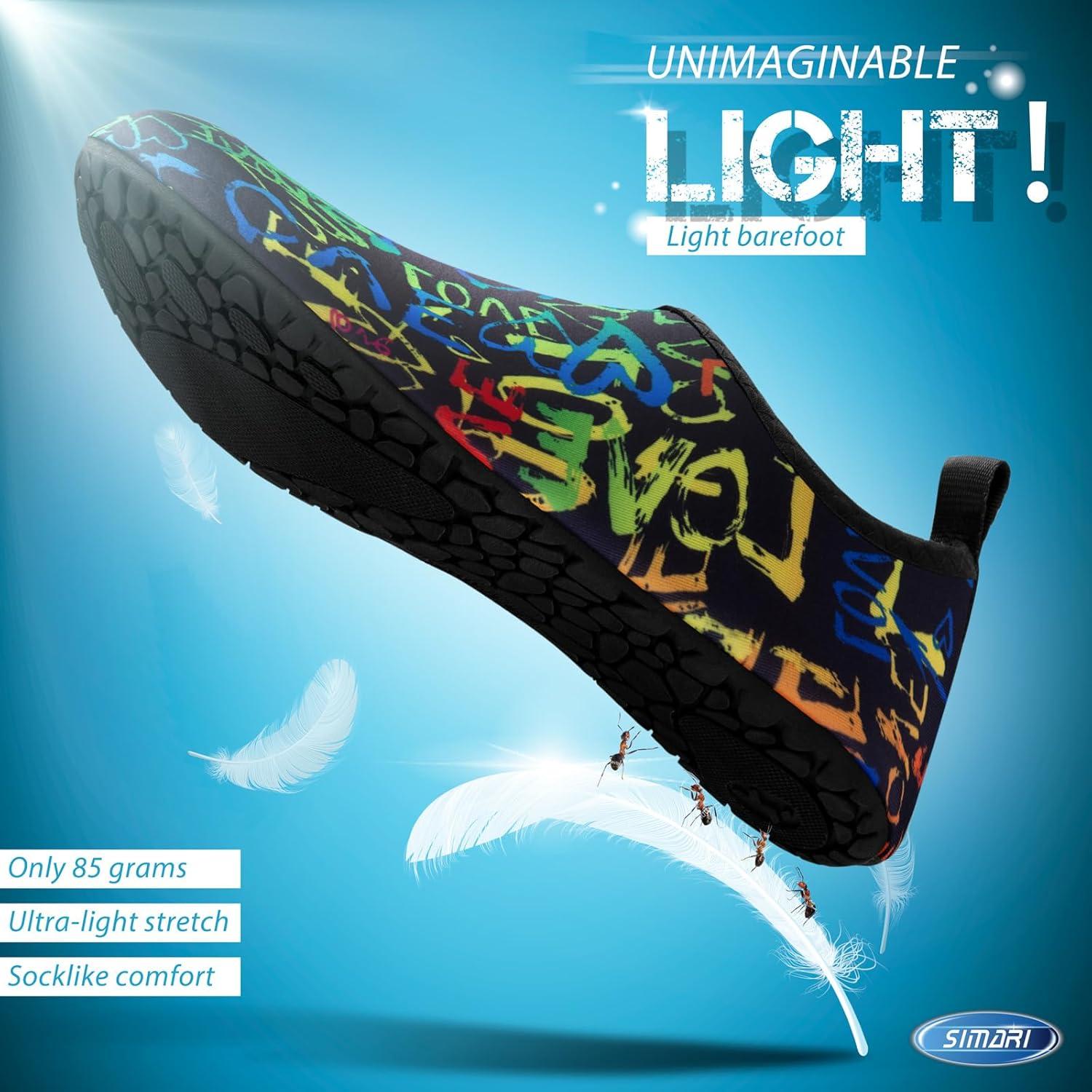 imageSIMARI Water Shoes for Women Men Swim Aqua Socks Beach Pool Essentials Barefoot Surf River Boat Kayak Sea Yoga Sand Exercise Sport Accessories Breathable QuickDry Adult Youth Kid Size SWS0011hlove Rainbow