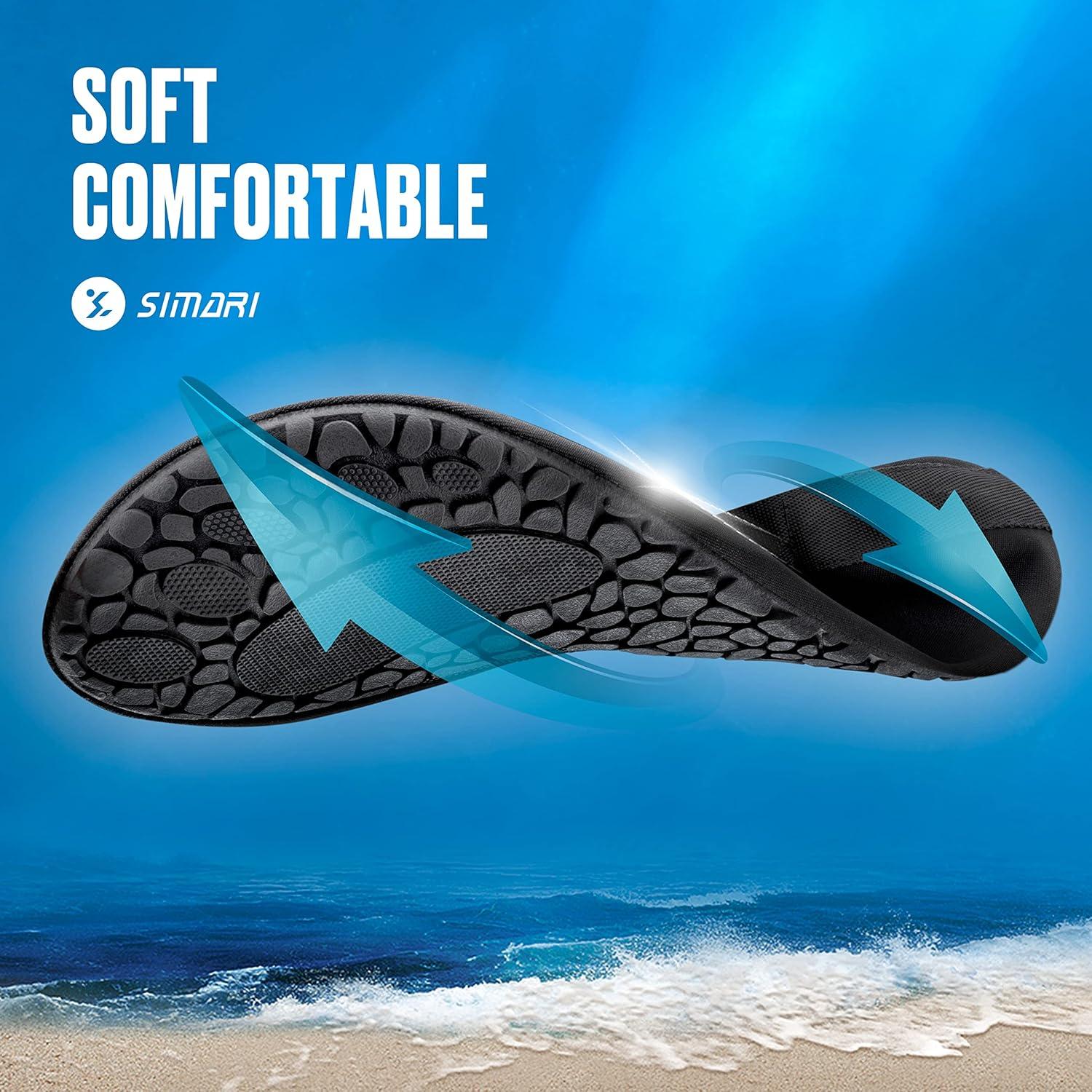 imageSIMARI Water Shoes for Women Men Swim Aqua Socks Beach Pool Essentials Barefoot Surf River Boat Kayak Sea Yoga Sand Exercise Sport Accessories Breathable QuickDry Adult Youth Kid Size SWS0013astripe Blcak