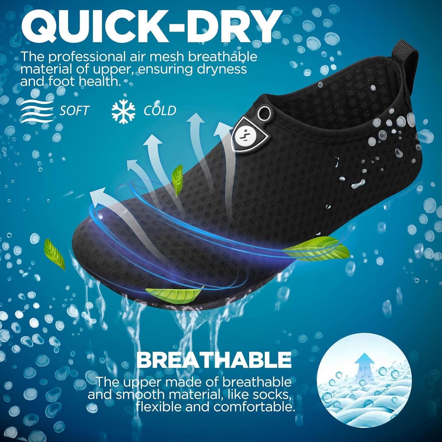 imageSIMARI Water Shoes for Women Men Swim Aqua Socks Beach Pool Essentials Barefoot Surf River Boat Kayak Sea Yoga Sand Exercise Sport Accessories Breathable QuickDry Adult Youth Kid Size SWS0011acircular Black