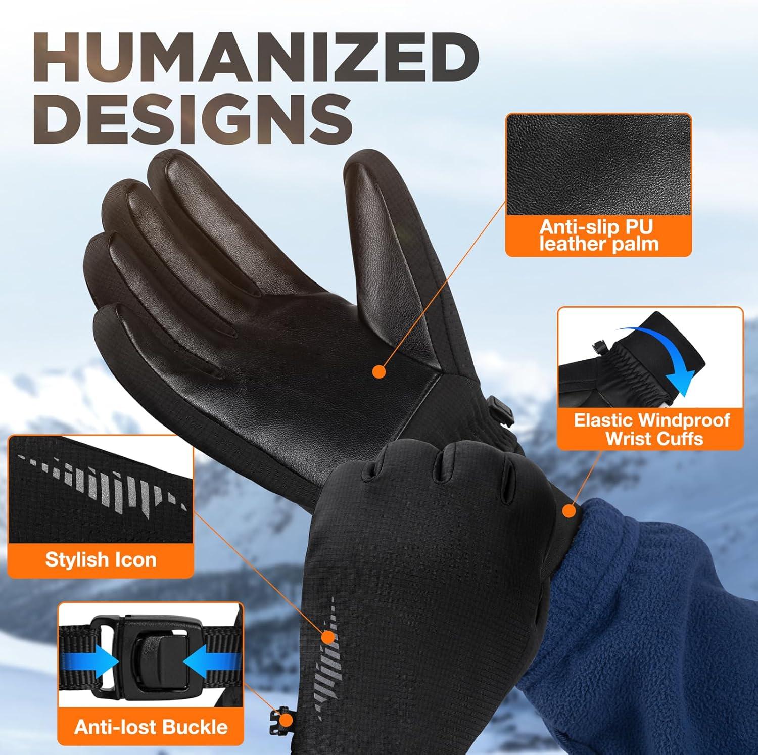 imageSIMARI Winter Gloves Men Women Warm Waterproof Thermal Ski Snow Touchscreen Glove for Cold Weather Running Skiing Riding Black Large