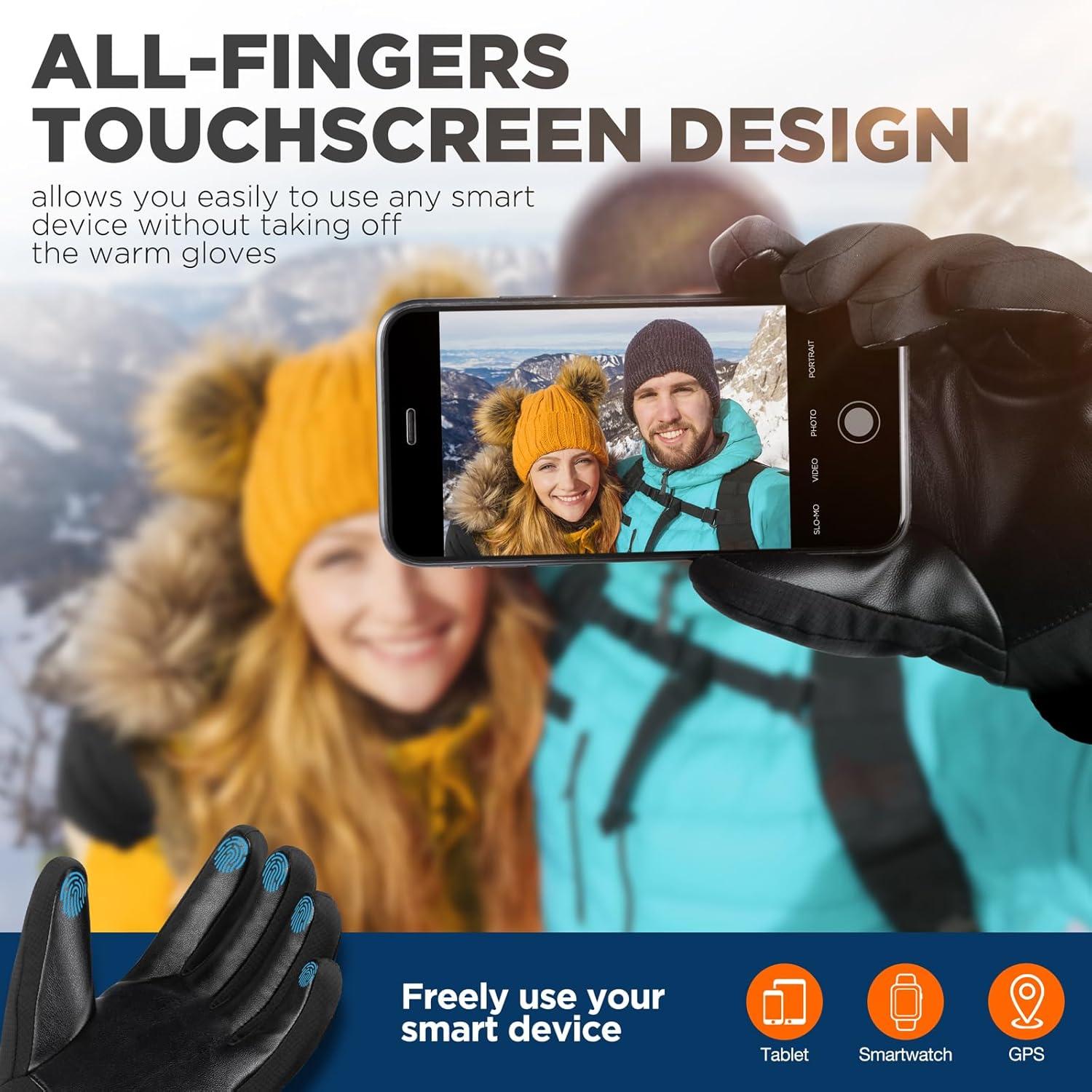 imageSIMARI Winter Gloves Men Women Warm Waterproof Thermal Ski Snow Touchscreen Glove for Cold Weather Running Skiing Riding Black Large