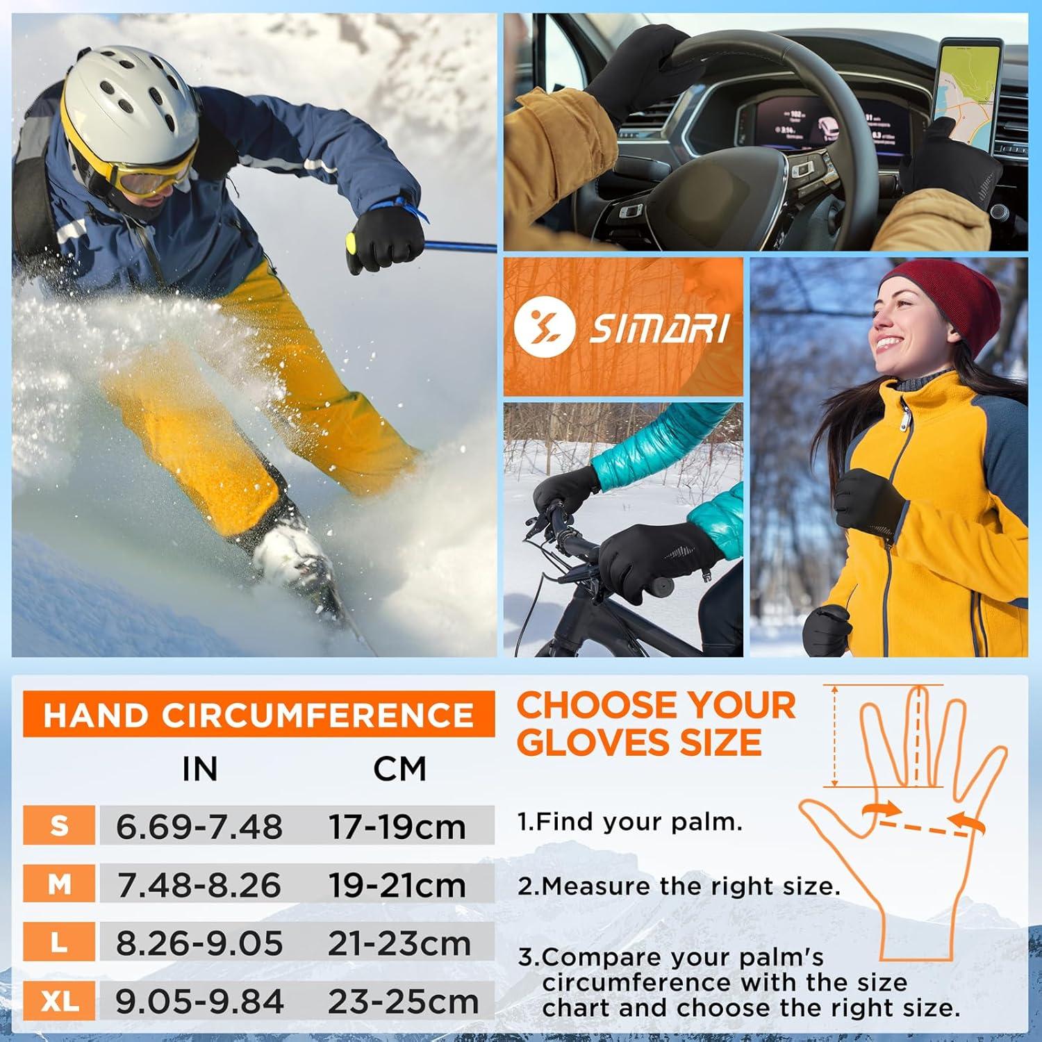 imageSIMARI Winter Gloves Men Women Warm Waterproof Thermal Ski Snow Touchscreen Glove for Cold Weather Running Skiing Riding Black Large