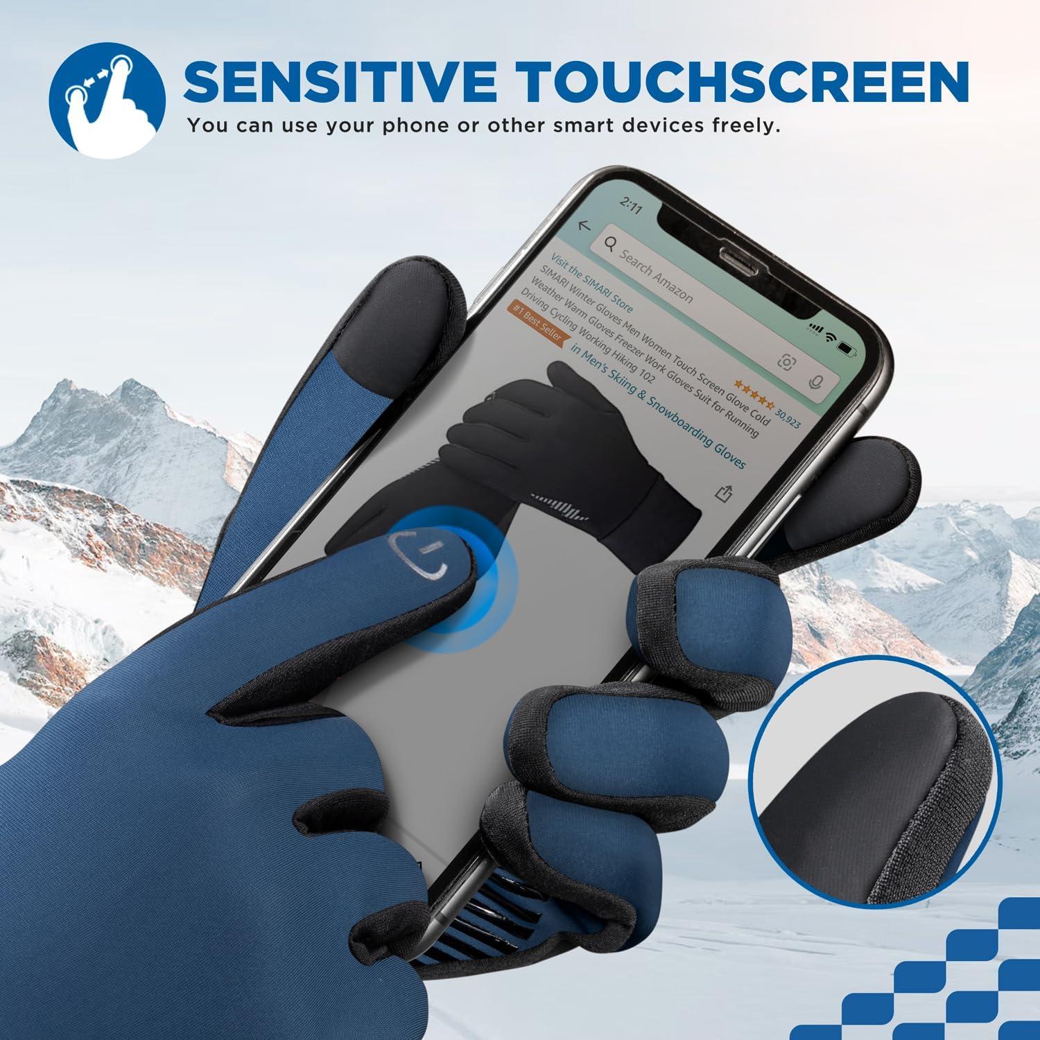 imageSIMARI Winter Gloves Women Men Ski Snow Gloves Liner Thermal Warm Touch Screen Suit for Running Cycling Biking Hiking Driving Walking Typing Freezer Work Sports Soccer Shooting Gaming 102Swedish Blue