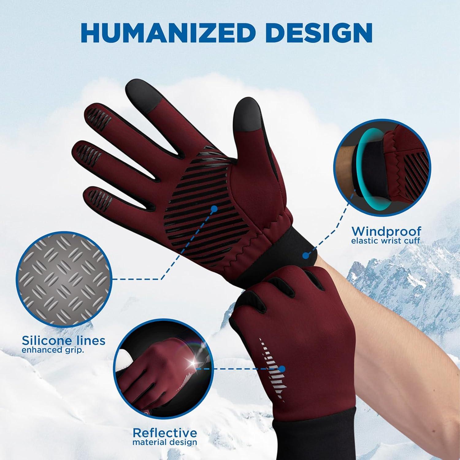 imageSIMARI Winter Gloves Women Men Ski Snow Gloves Liner Thermal Warm Touch Screen Suit for Running Cycling Biking Hiking Driving Walking Typing Freezer Work Sports Soccer Shooting Gaming 102Ruby Wine