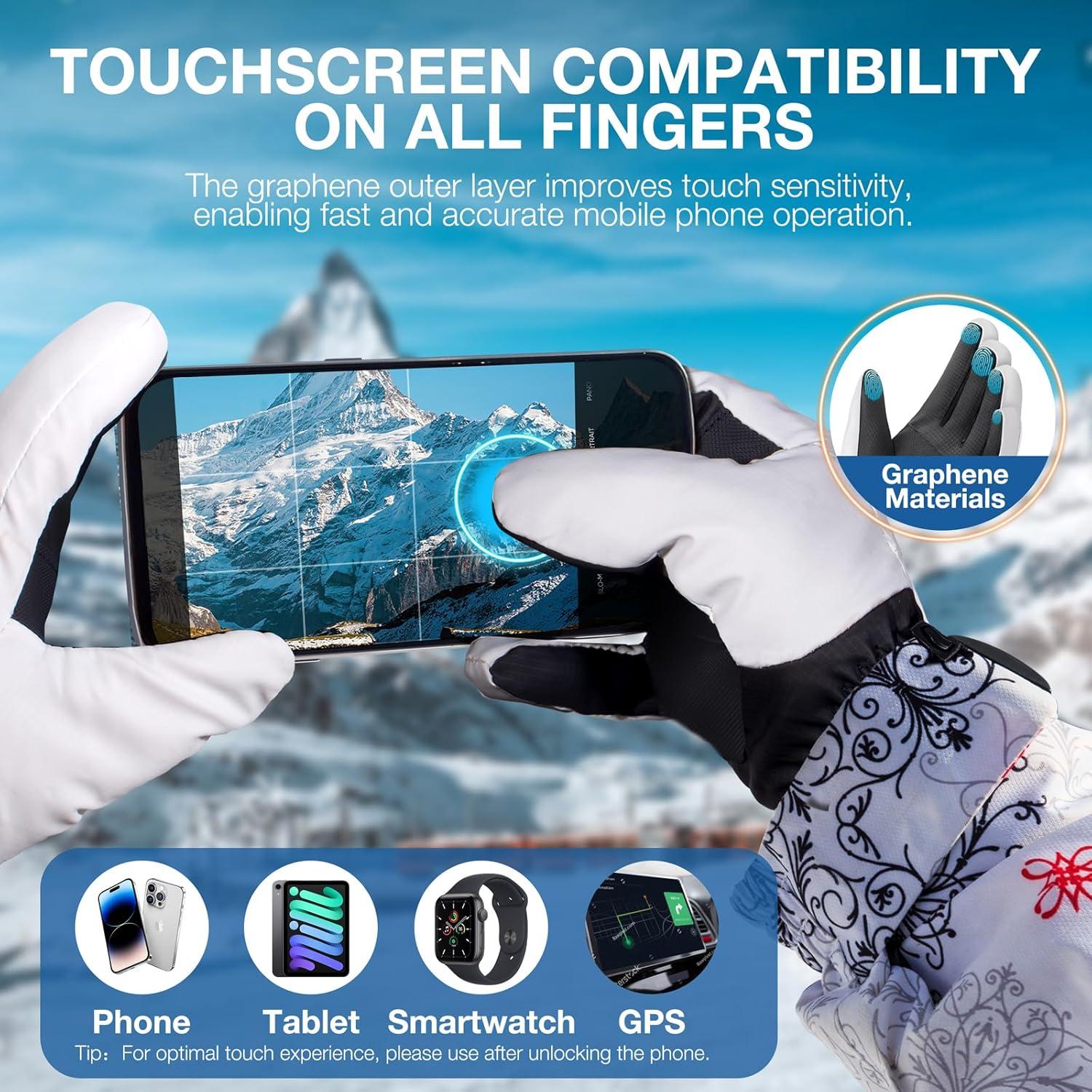 imageSIMARI Winter Waterproof Warm Gloves Women Men with Touchscreen Fingers Ski Snow Windproof for Cold Weather Thermal for Running Hiking Driving Cycling Outdoor Sports Daily WorkWhite