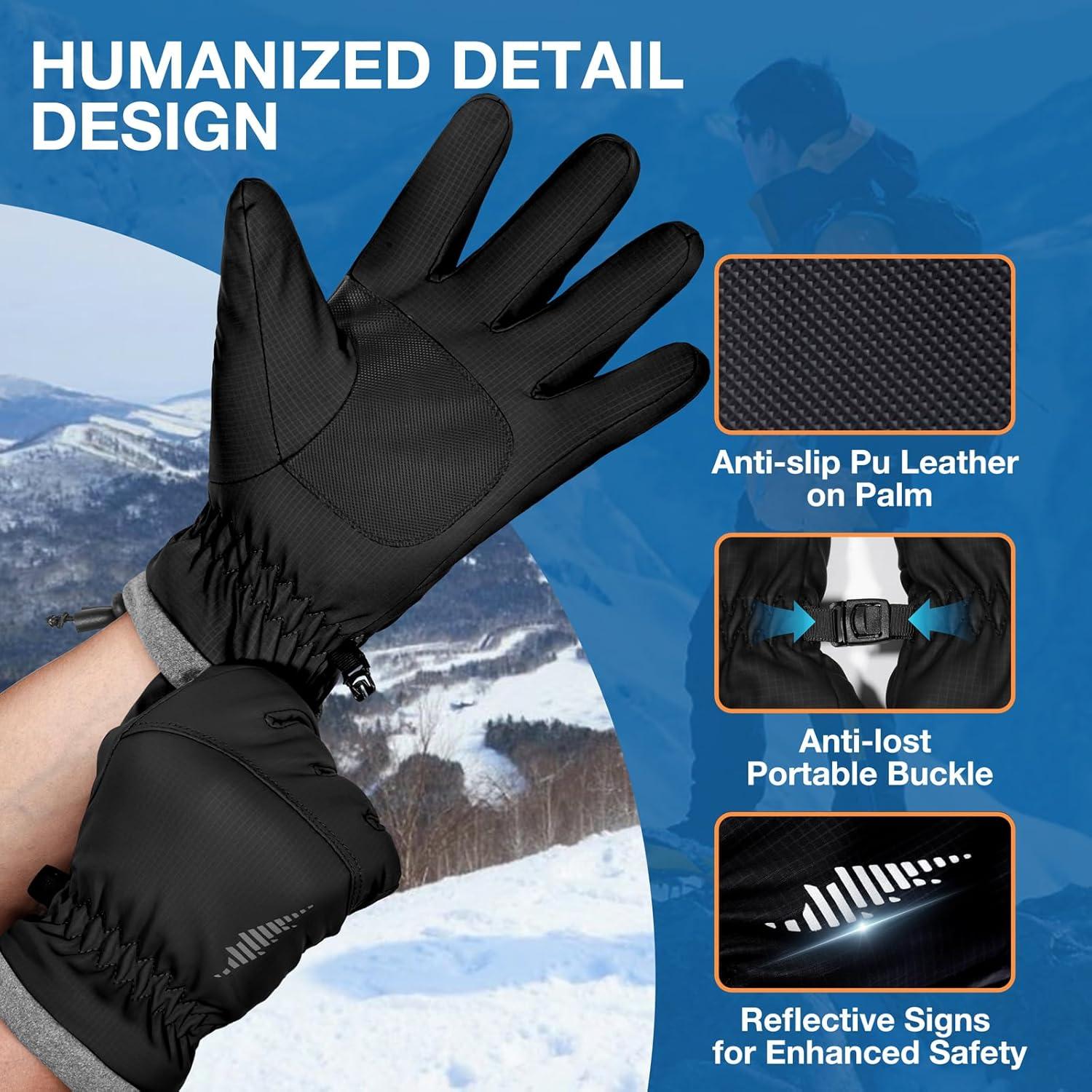 imageSIMARI Winter Waterproof Warm Gloves Women Men with Touchscreen Fingers Ski Snow Windproof for Cold Weather Thermal for Running Hiking Driving Cycling Outdoor Sports Daily WorkBlack