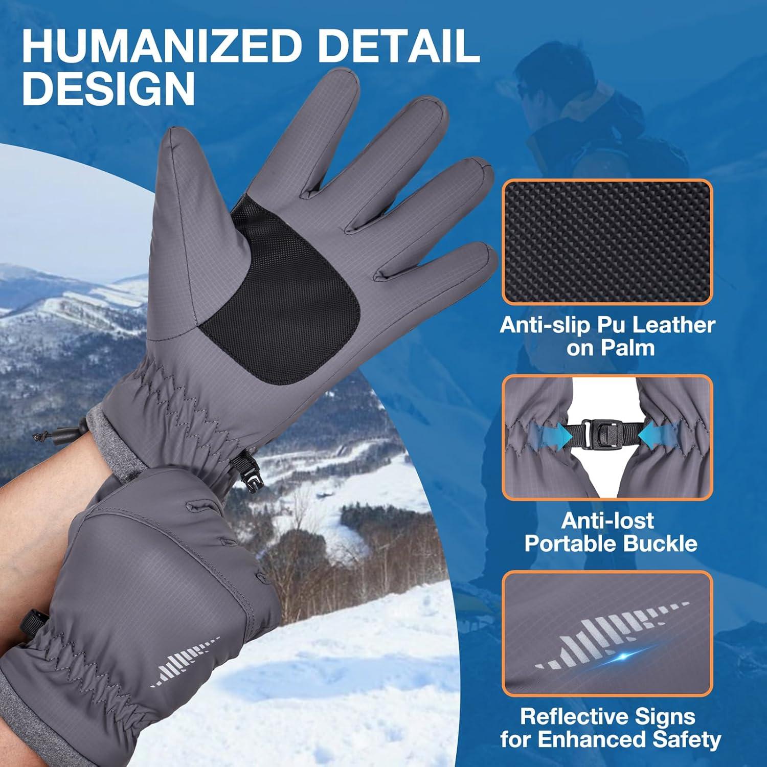 imageSIMARI Winter Waterproof Warm Gloves Women Men with Touchscreen Fingers Ski Snow Windproof for Cold Weather Thermal for Running Hiking Driving Cycling Outdoor Sports Daily WorkGray