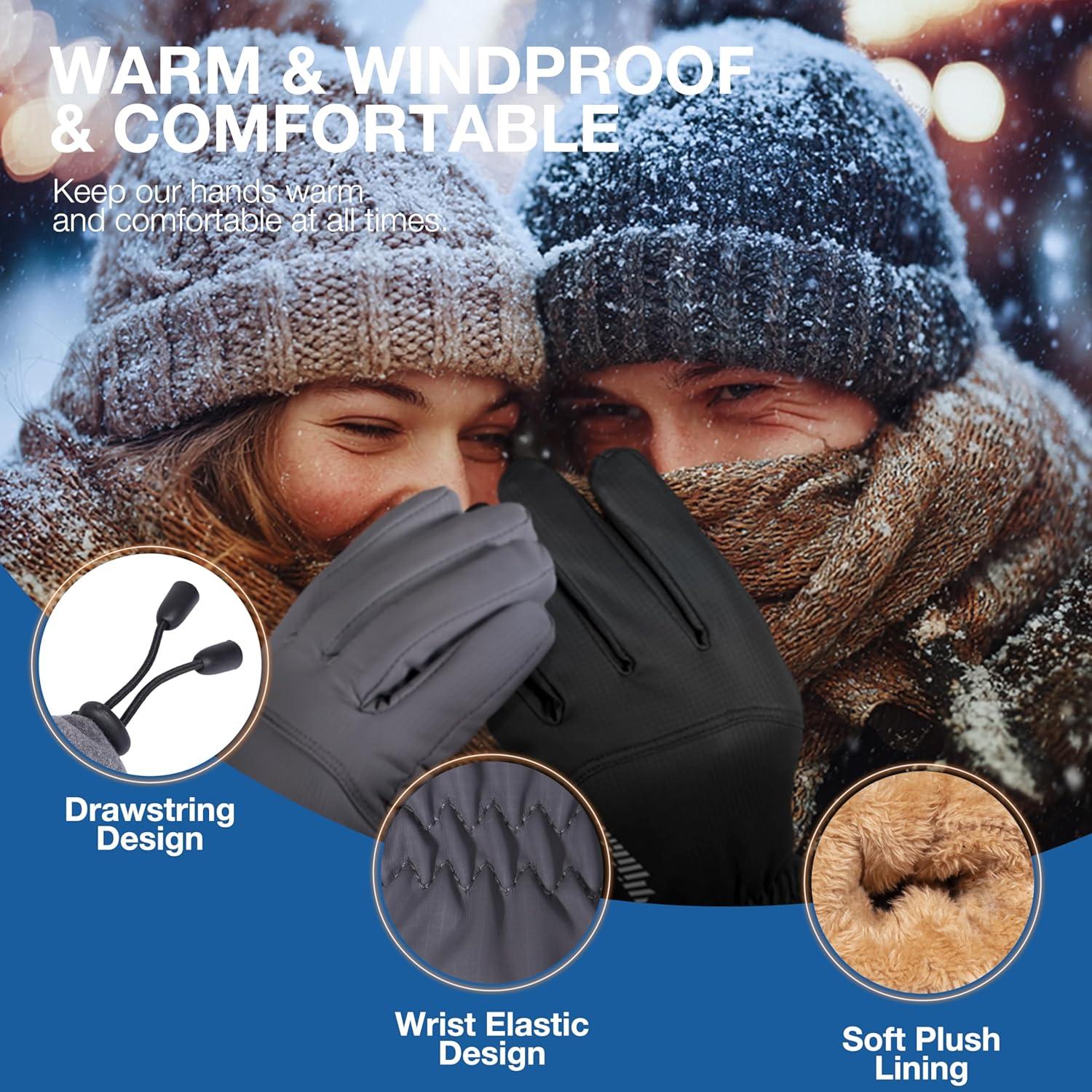 imageSIMARI Winter Waterproof Warm Gloves Women Men with Touchscreen Fingers Ski Snow Windproof for Cold Weather Thermal for Running Hiking Driving Cycling Outdoor Sports Daily WorkGray