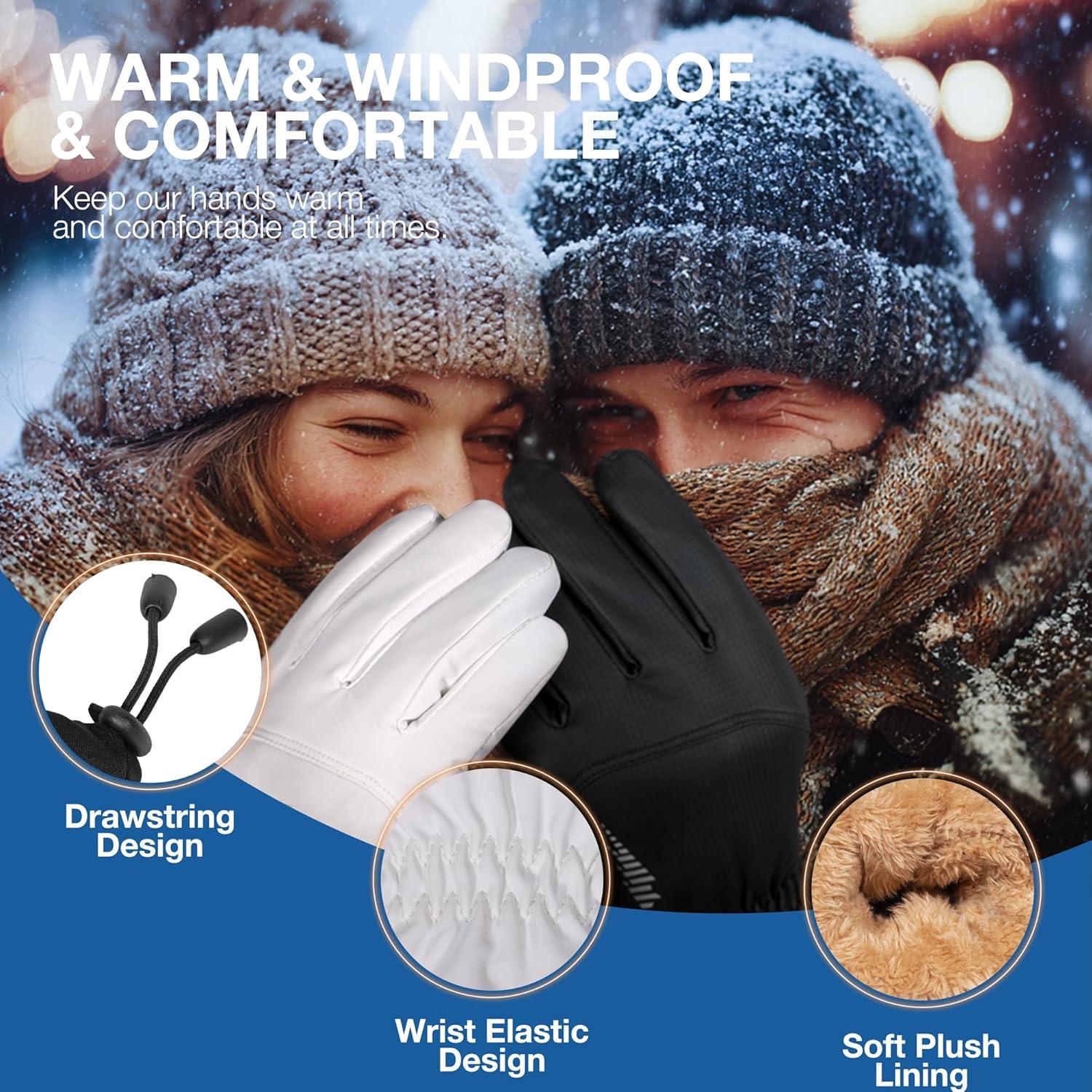 imageSIMARI Winter Waterproof Warm Gloves Women Men with Touchscreen Fingers Ski Snow Windproof for Cold Weather Thermal for Running Hiking Driving Cycling Outdoor Sports Daily WorkWhite