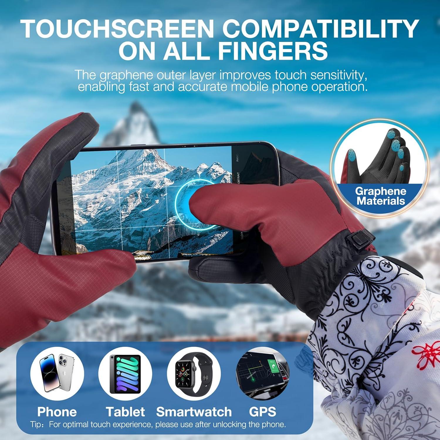 imageSIMARI Winter Waterproof Warm Gloves Women Men with Touchscreen Fingers Ski Snow Windproof for Cold Weather Thermal for Running Hiking Driving Cycling Outdoor Sports Daily WorkRuby Wine