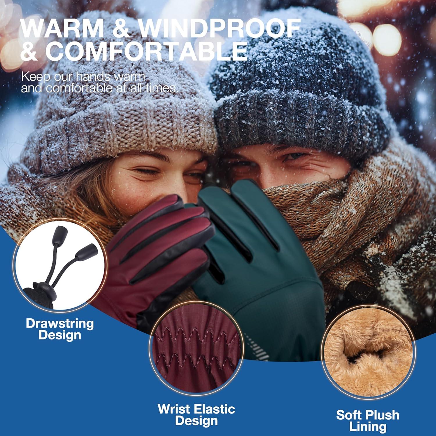 imageSIMARI Winter Waterproof Warm Gloves Women Men with Touchscreen Fingers Ski Snow Windproof for Cold Weather Thermal for Running Hiking Driving Cycling Outdoor Sports Daily WorkRuby Wine