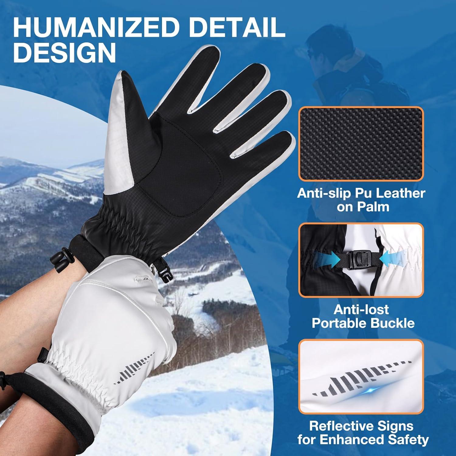imageSIMARI Winter Waterproof Warm Gloves Women Men with Touchscreen Fingers Ski Snow Windproof for Cold Weather Thermal for Running Hiking Driving Cycling Outdoor Sports Daily WorkWhite