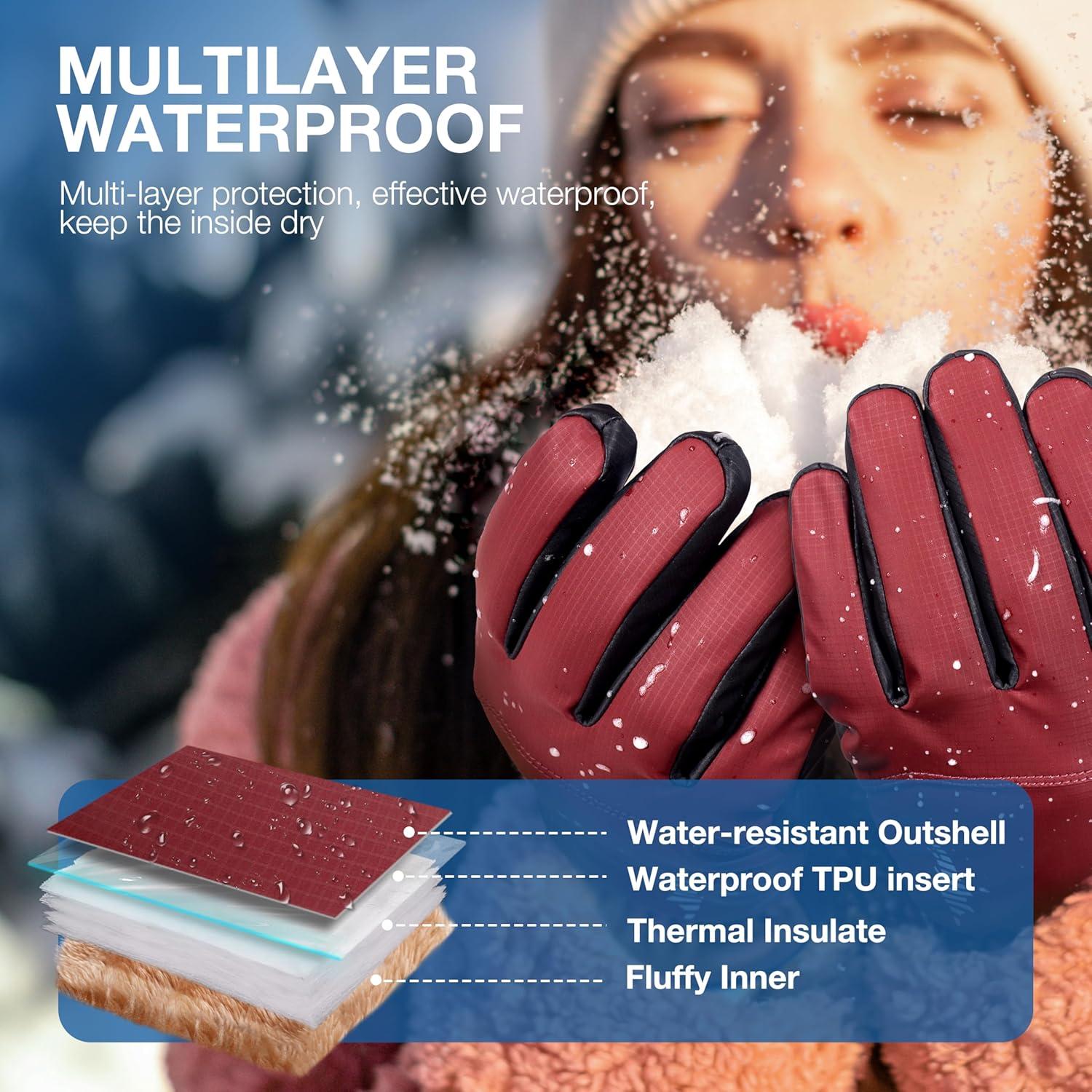 imageSIMARI Winter Waterproof Warm Gloves Women Men with Touchscreen Fingers Ski Snow Windproof for Cold Weather Thermal for Running Hiking Driving Cycling Outdoor Sports Daily WorkRuby Wine
