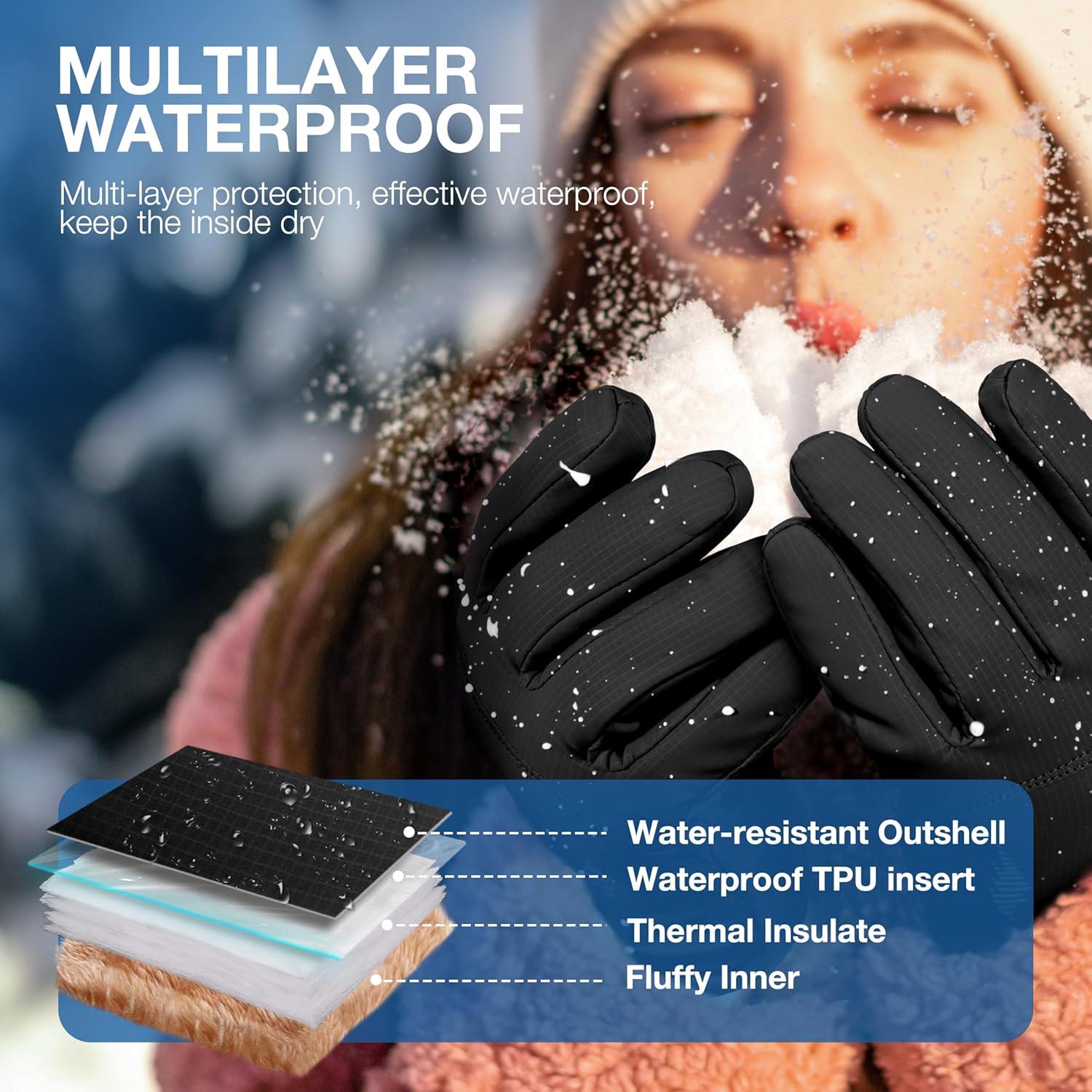 imageSIMARI Winter Waterproof Warm Gloves Women Men with Touchscreen Fingers Ski Snow Windproof for Cold Weather Thermal for Running Hiking Driving Cycling Outdoor Sports Daily WorkBlack