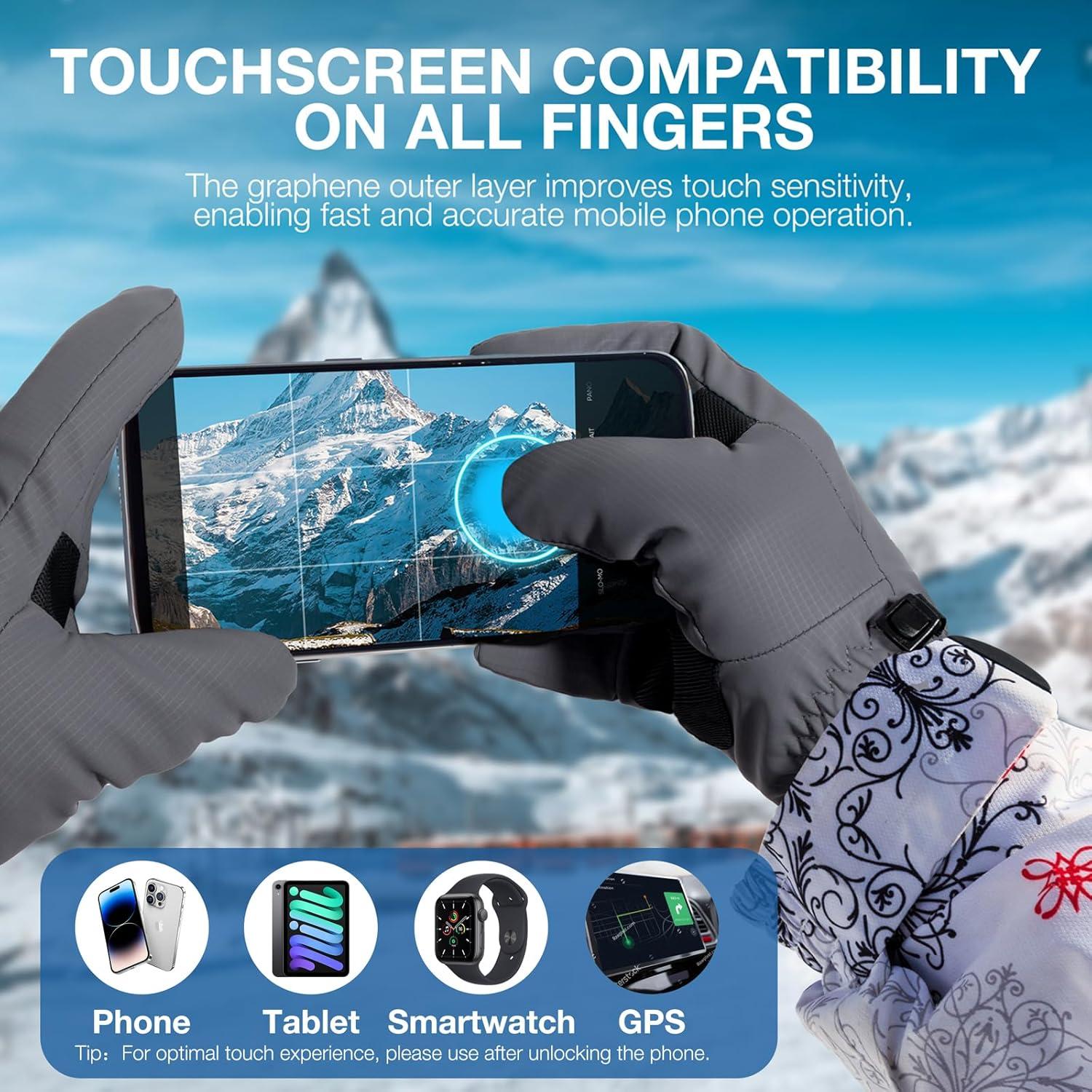 imageSIMARI Winter Waterproof Warm Gloves Women Men with Touchscreen Fingers Ski Snow Windproof for Cold Weather Thermal for Running Hiking Driving Cycling Outdoor Sports Daily WorkGray