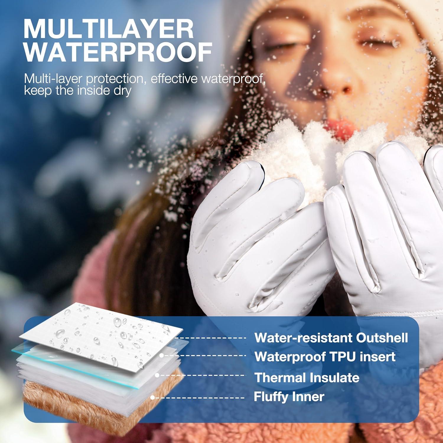imageSIMARI Winter Waterproof Warm Gloves Women Men with Touchscreen Fingers Ski Snow Windproof for Cold Weather Thermal for Running Hiking Driving Cycling Outdoor Sports Daily WorkWhite